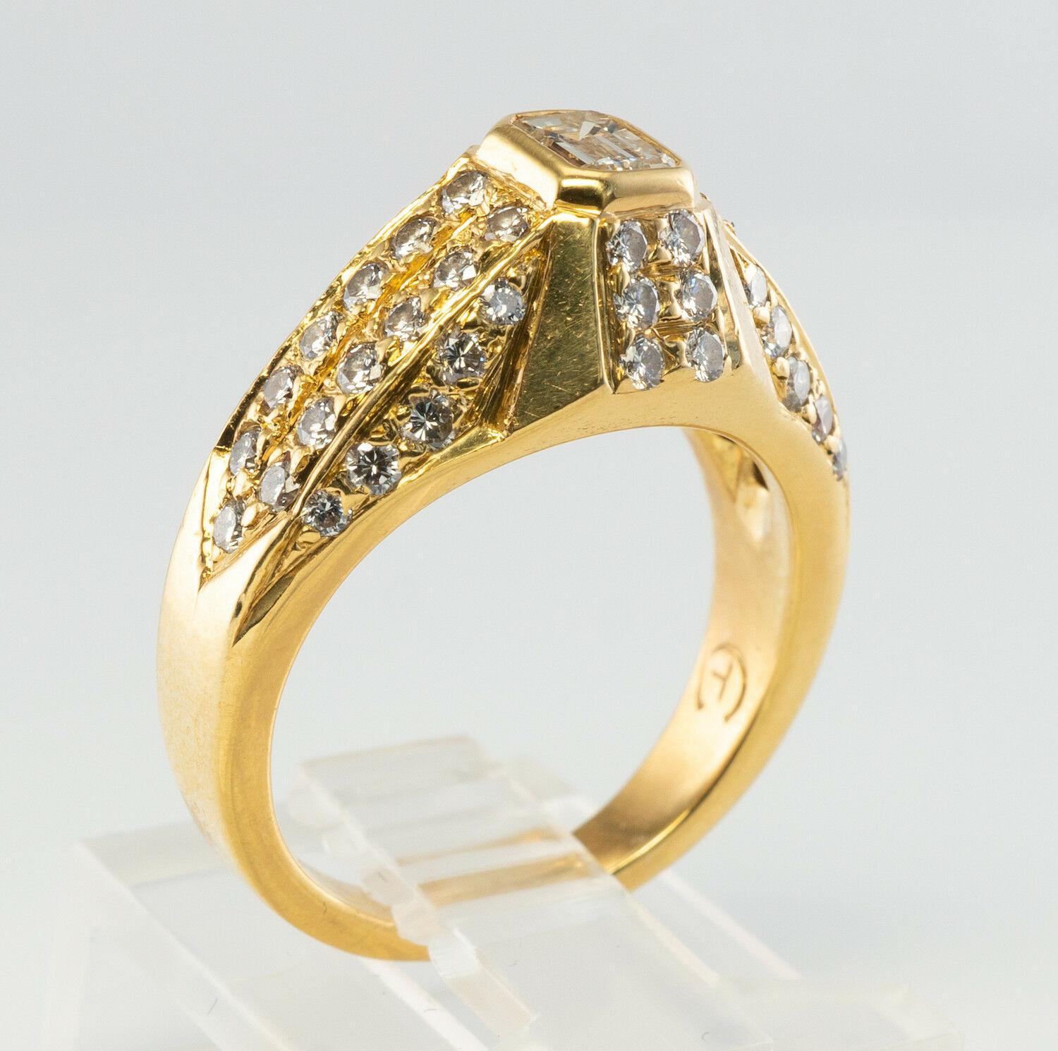 Natural Diamond Ring Engagement 18K Gold Band Geometric .77 TDW For Sale 6