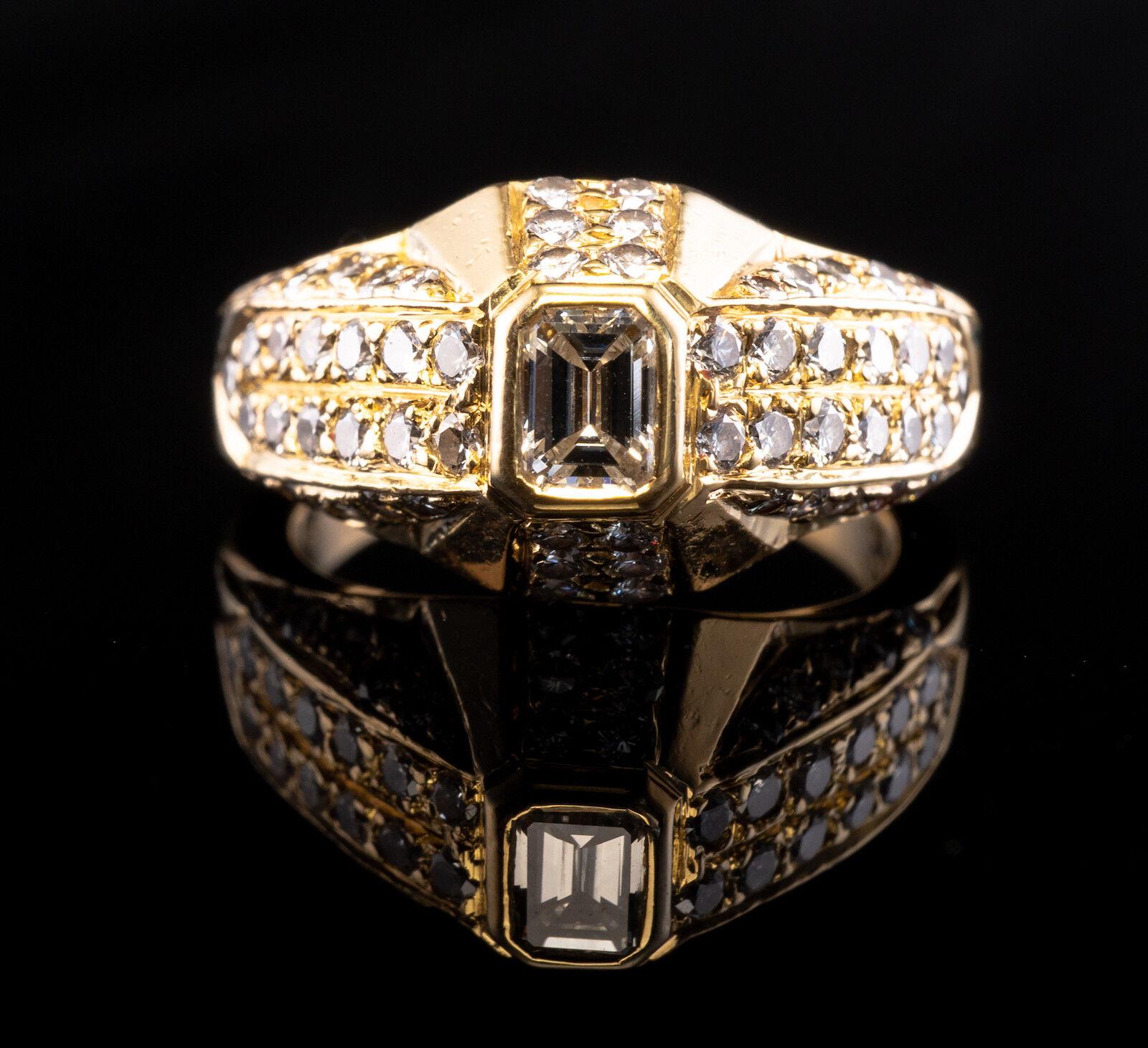 Emerald Cut Natural Diamond Ring Engagement 18K Gold Band Geometric .77 TDW For Sale