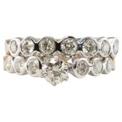 Natural Diamond Ring Estate Stacking Bridal Set 14K Gold Bands 1.45ct Engagement