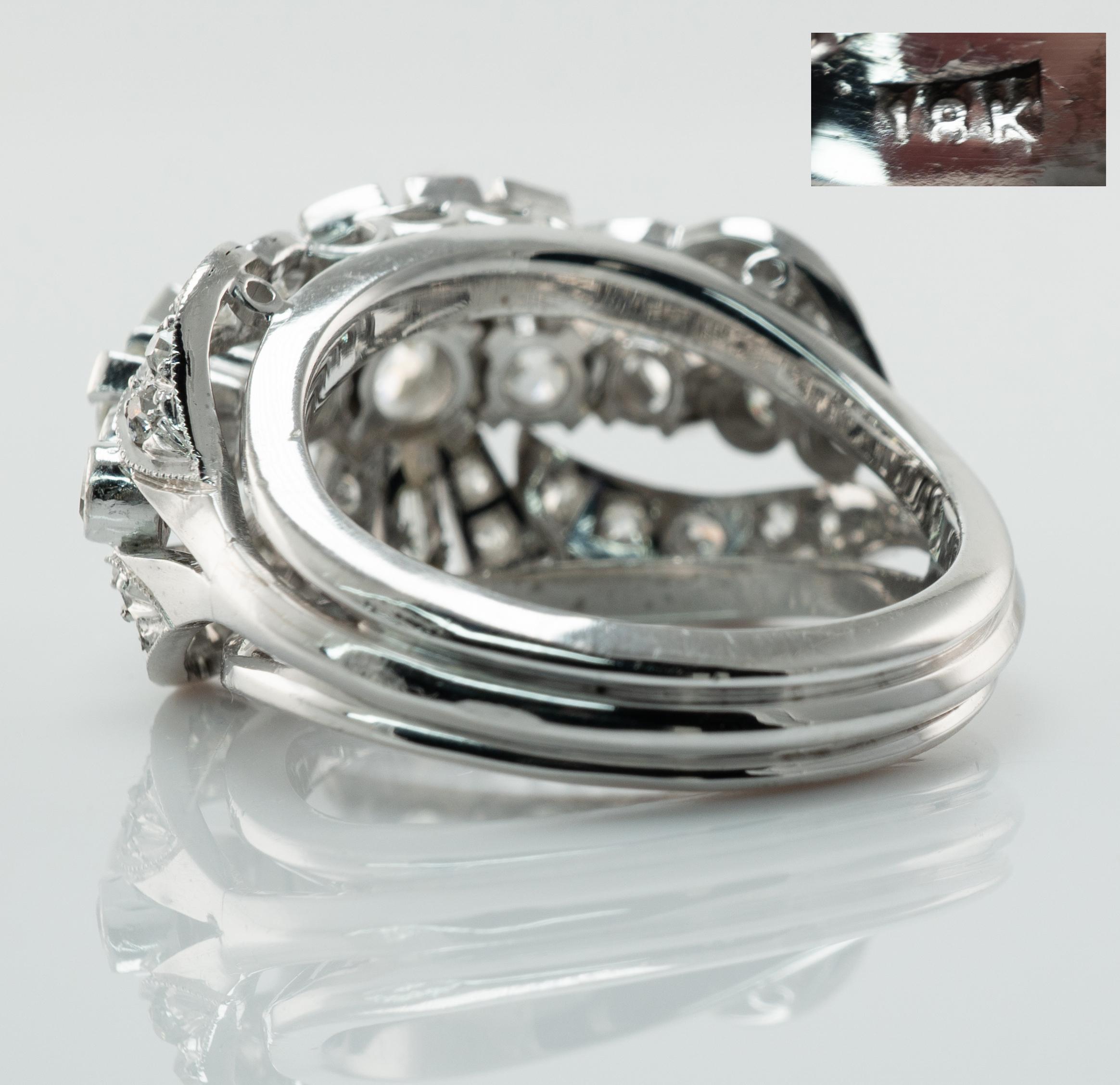 Anello con diamante naturale taglio europeo in oro bianco 18 carati  Vintage 2.79 TDW In condizioni buone in vendita a East Brunswick, NJ