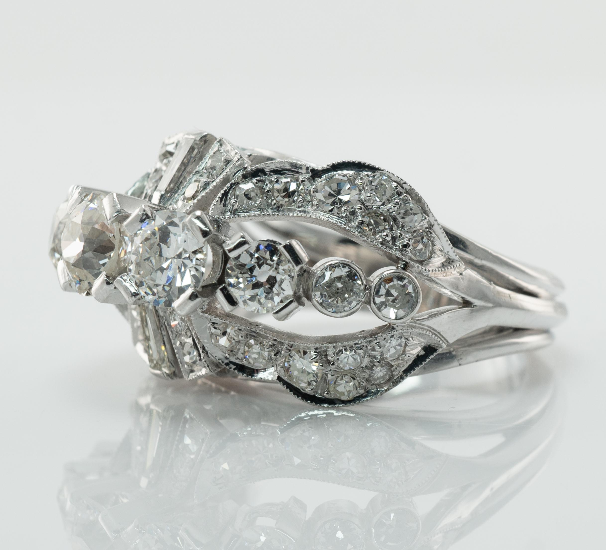 Donna Anello con diamante naturale taglio europeo in oro bianco 18 carati  Vintage 2.79 TDW in vendita