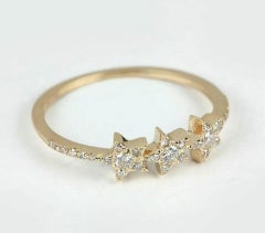 Natural Diamond Ring in 14k Gold Three Star Band Fine Jewelry