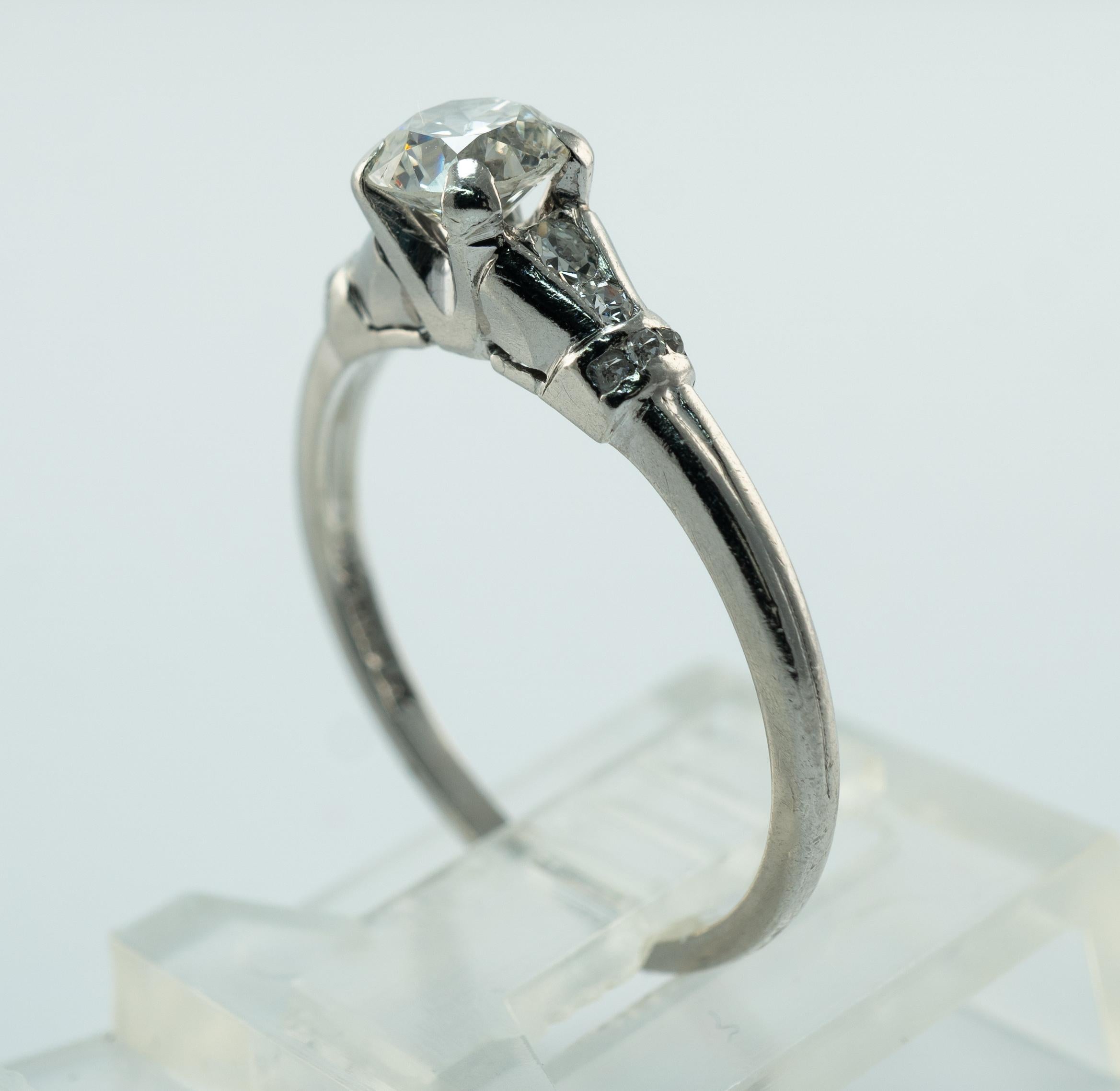 Natürlicher Diamantring Old European Platin Verlobungsring .62 cttw Vintage Hochzeit im Angebot 5