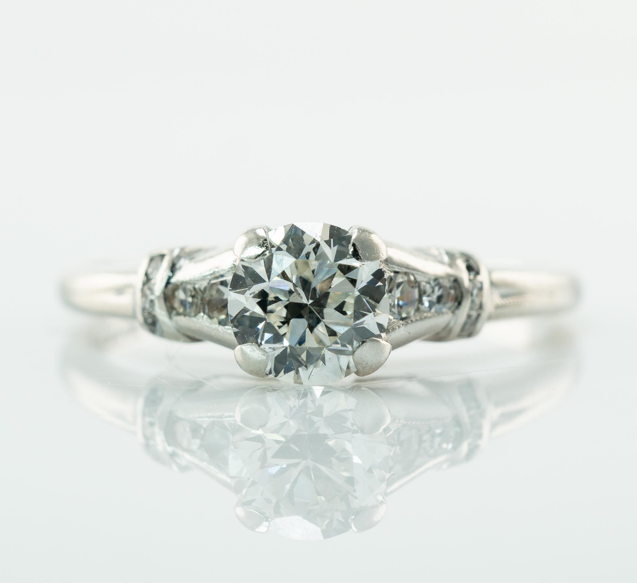 Natürlicher Diamantring Old European Platin Verlobungsring .62 cttw Vintage Hochzeit im Angebot 6