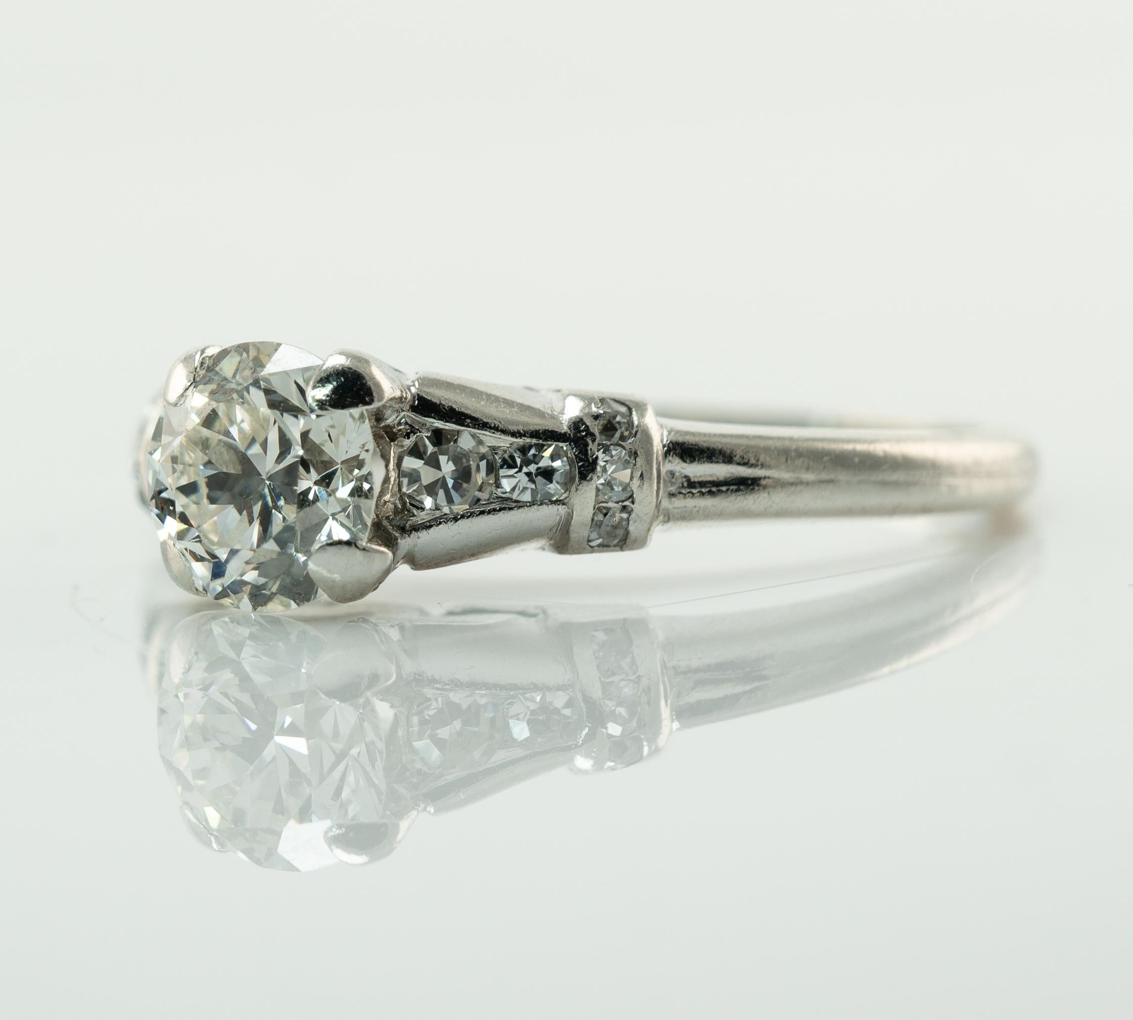 Natürlicher Diamantring Old European Platin Verlobungsring .62 cttw Vintage Hochzeit im Angebot 7