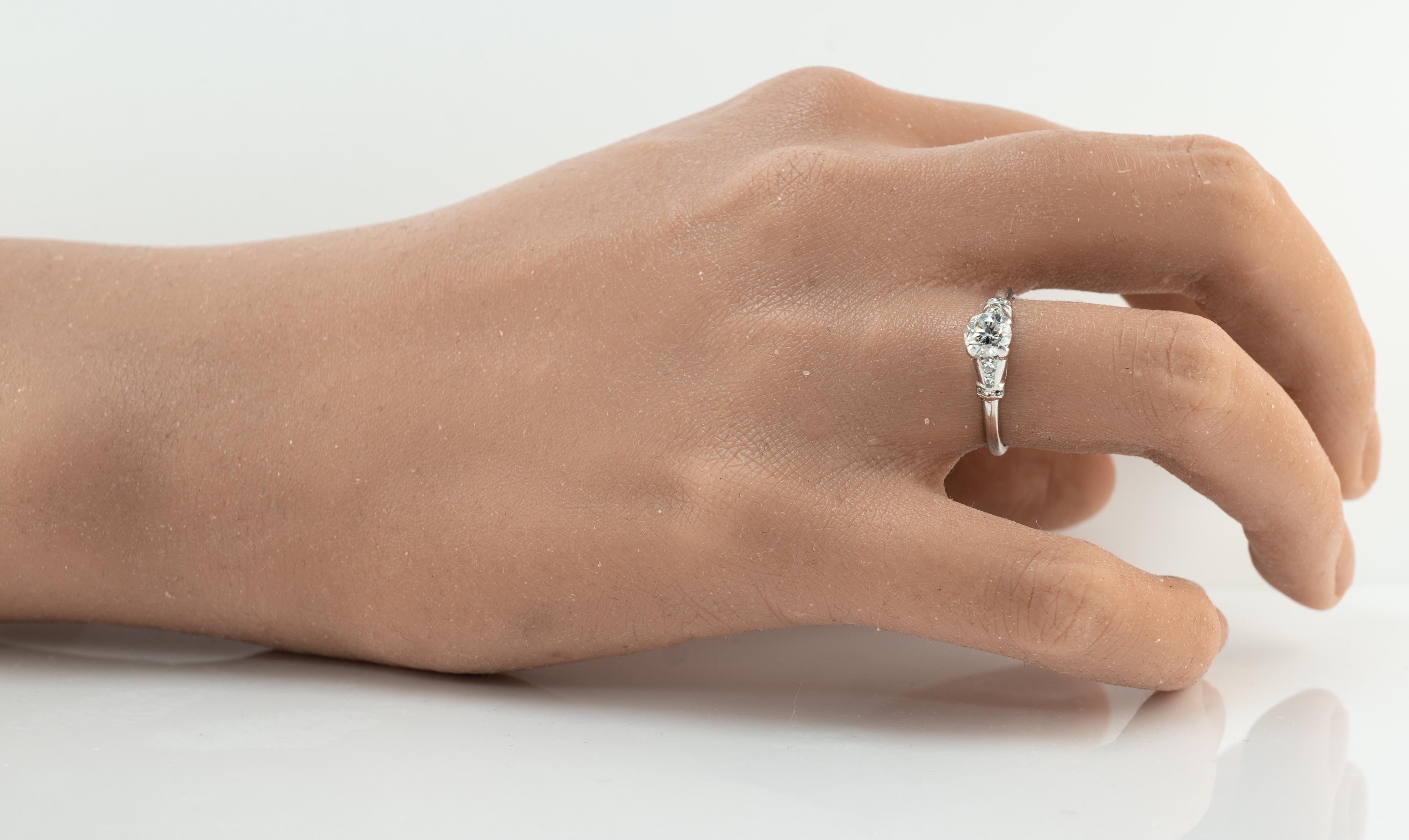 Natürlicher Diamantring Old European Platin Verlobungsring .62 cttw Vintage Hochzeit im Angebot 8
