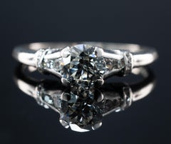 Natural Diamond Ring Old European Platinum Engagement .62 cttw Vintage Wedding