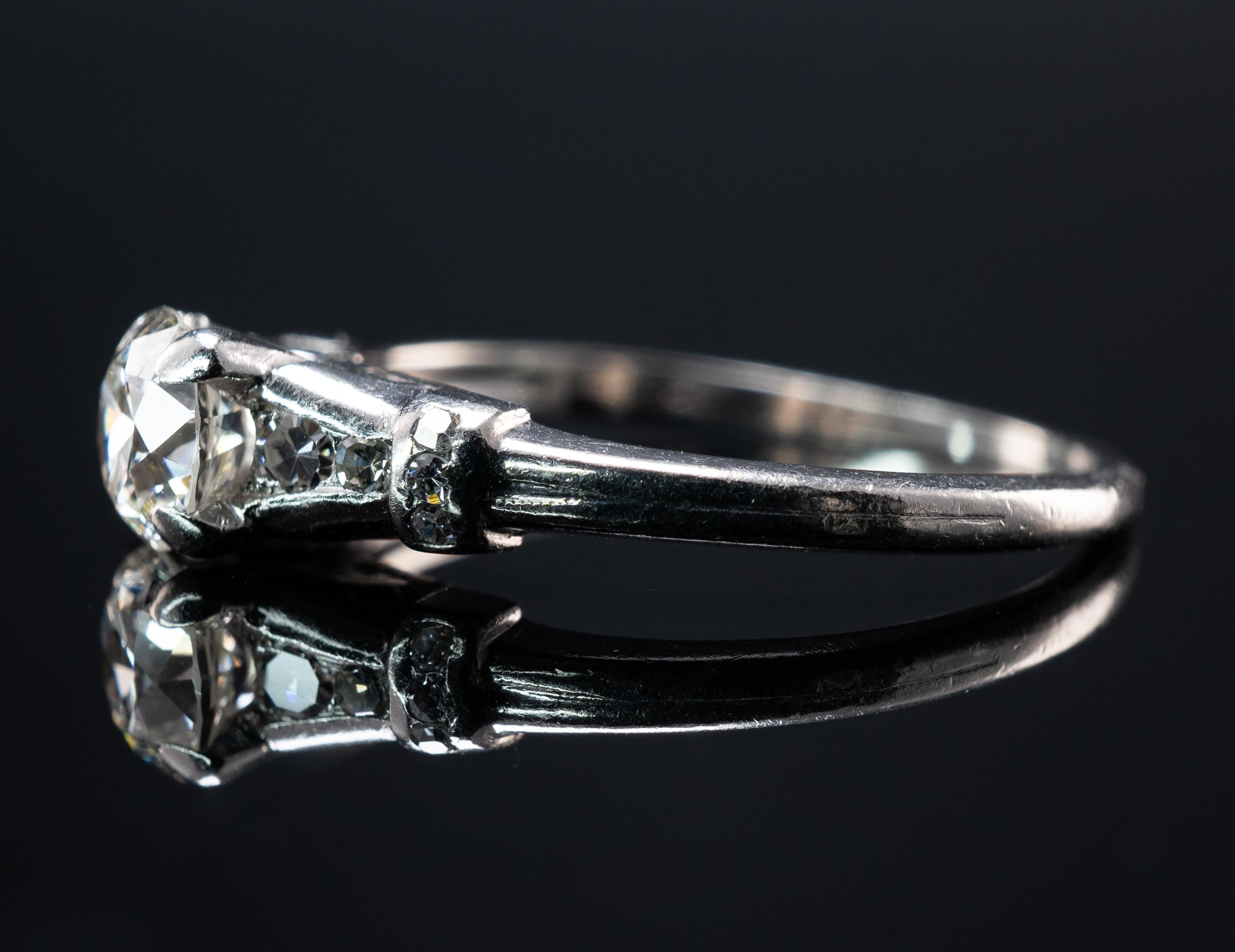 Natürlicher Diamantring Old European Platin Verlobungsring .62 cttw Vintage Hochzeit (Rundschliff) im Angebot
