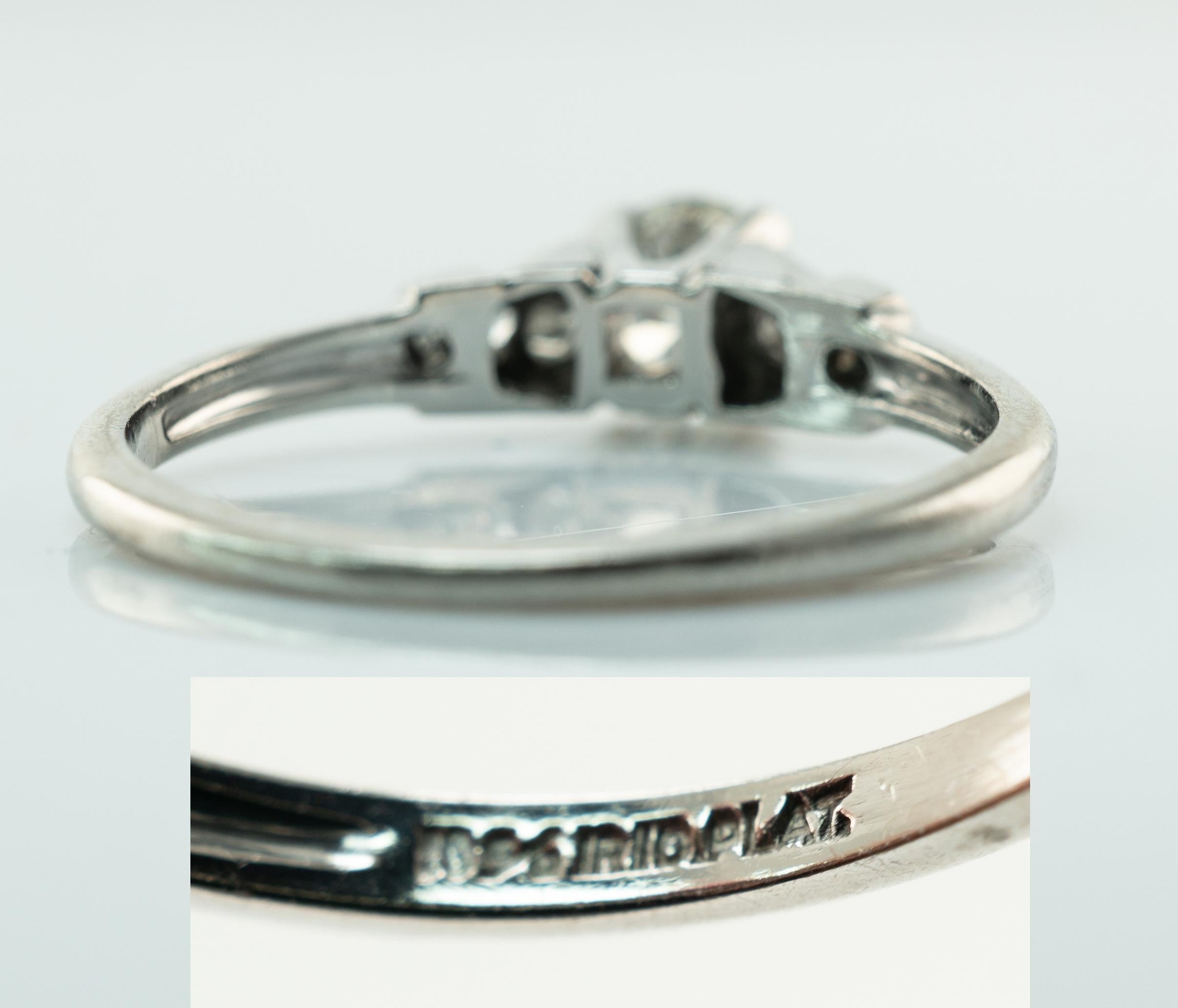 Natürlicher Diamantring Old European Platin Verlobungsring .62 cttw Vintage Hochzeit im Angebot 2