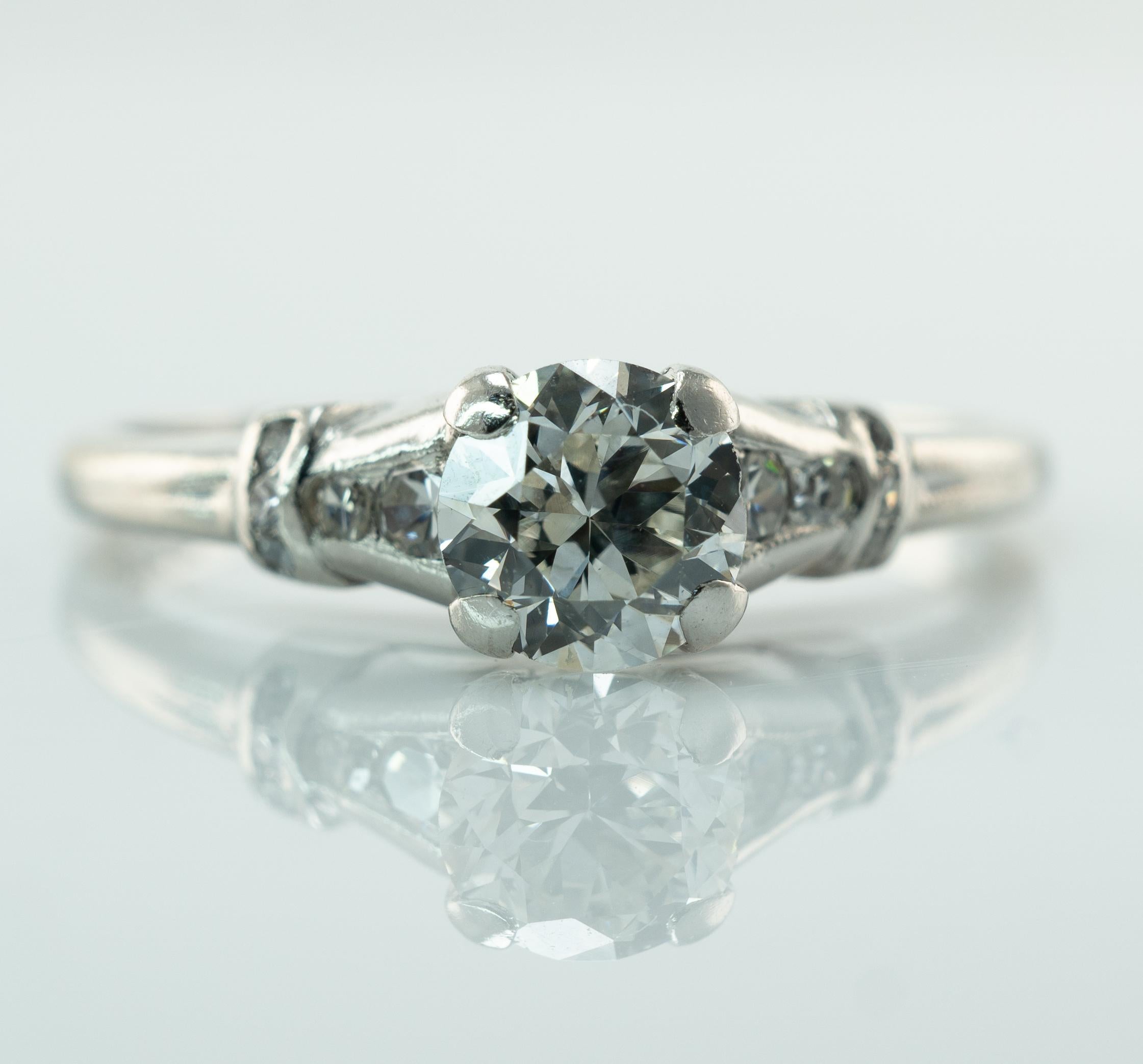 Natürlicher Diamantring Old European Platin Verlobungsring .62 cttw Vintage Hochzeit im Angebot 3