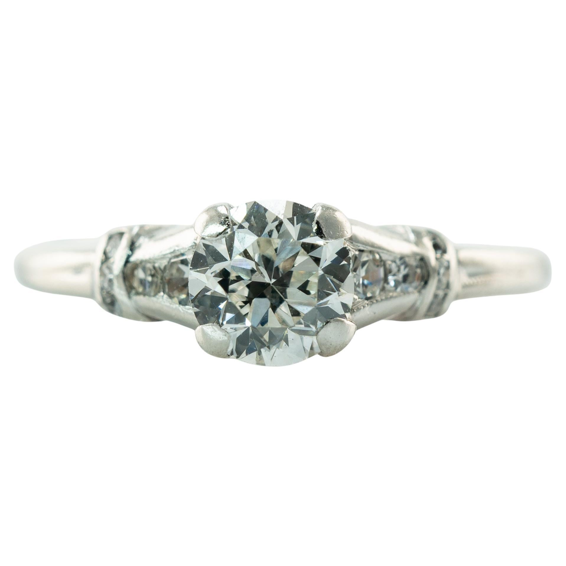 Natürlicher Diamantring Old European Platin Verlobungsring .62 cttw Vintage Hochzeit im Angebot