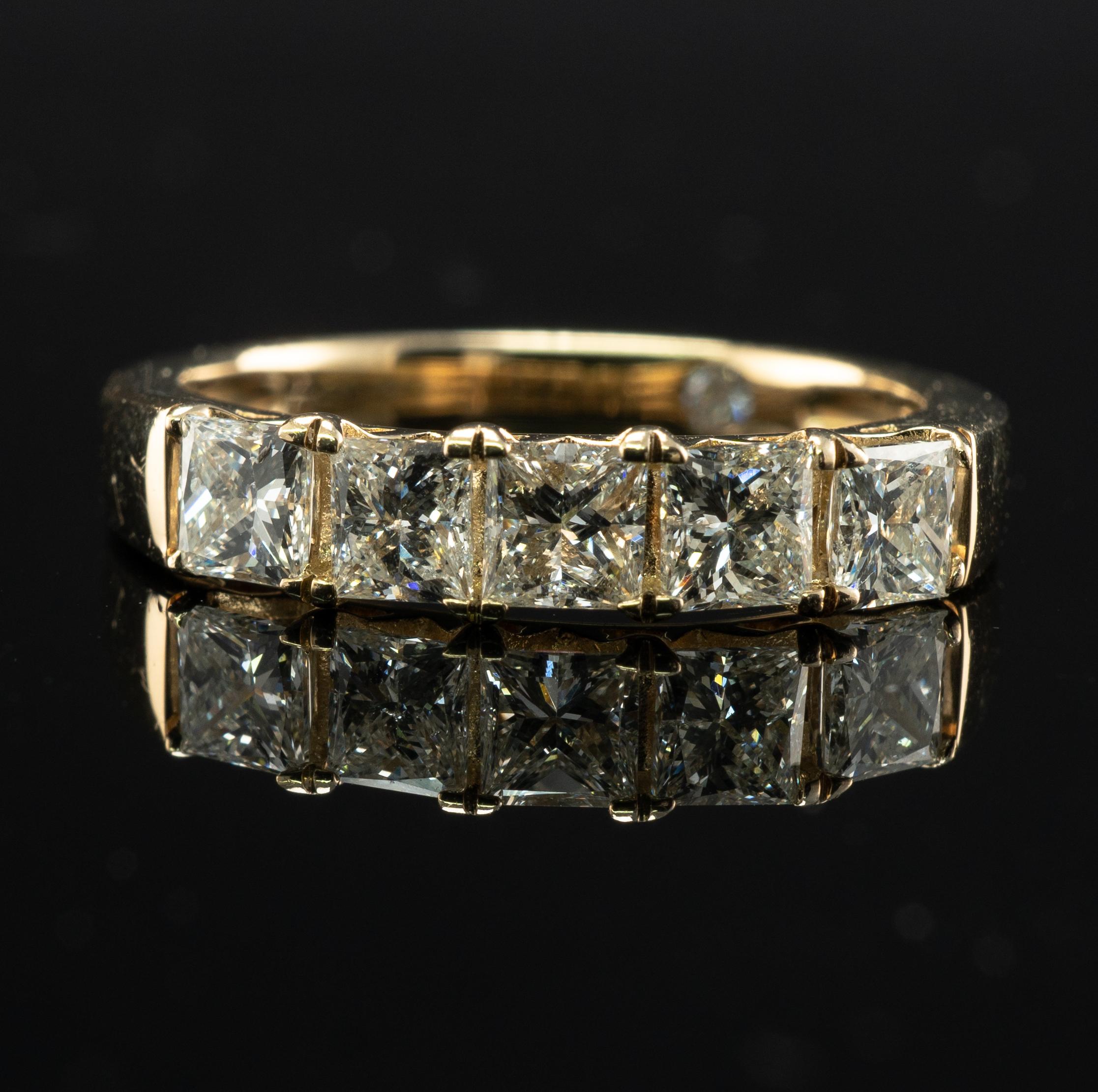 Natural Diamond Ring Princess cut 14K Gold Band 1.34 cttw For Sale 6