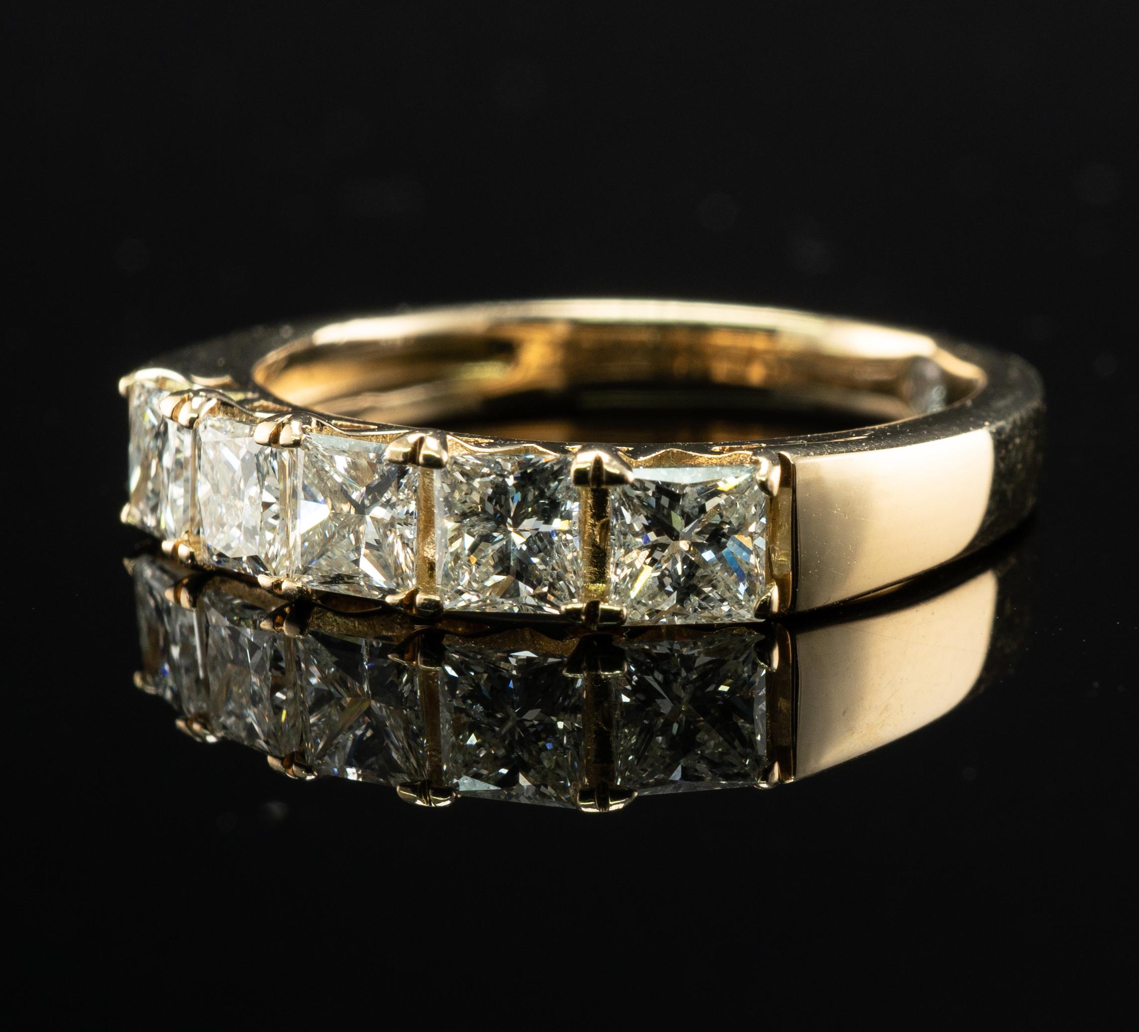 Natural Diamond Ring Princess cut 14K Gold Band 1.34 cttw For Sale 7