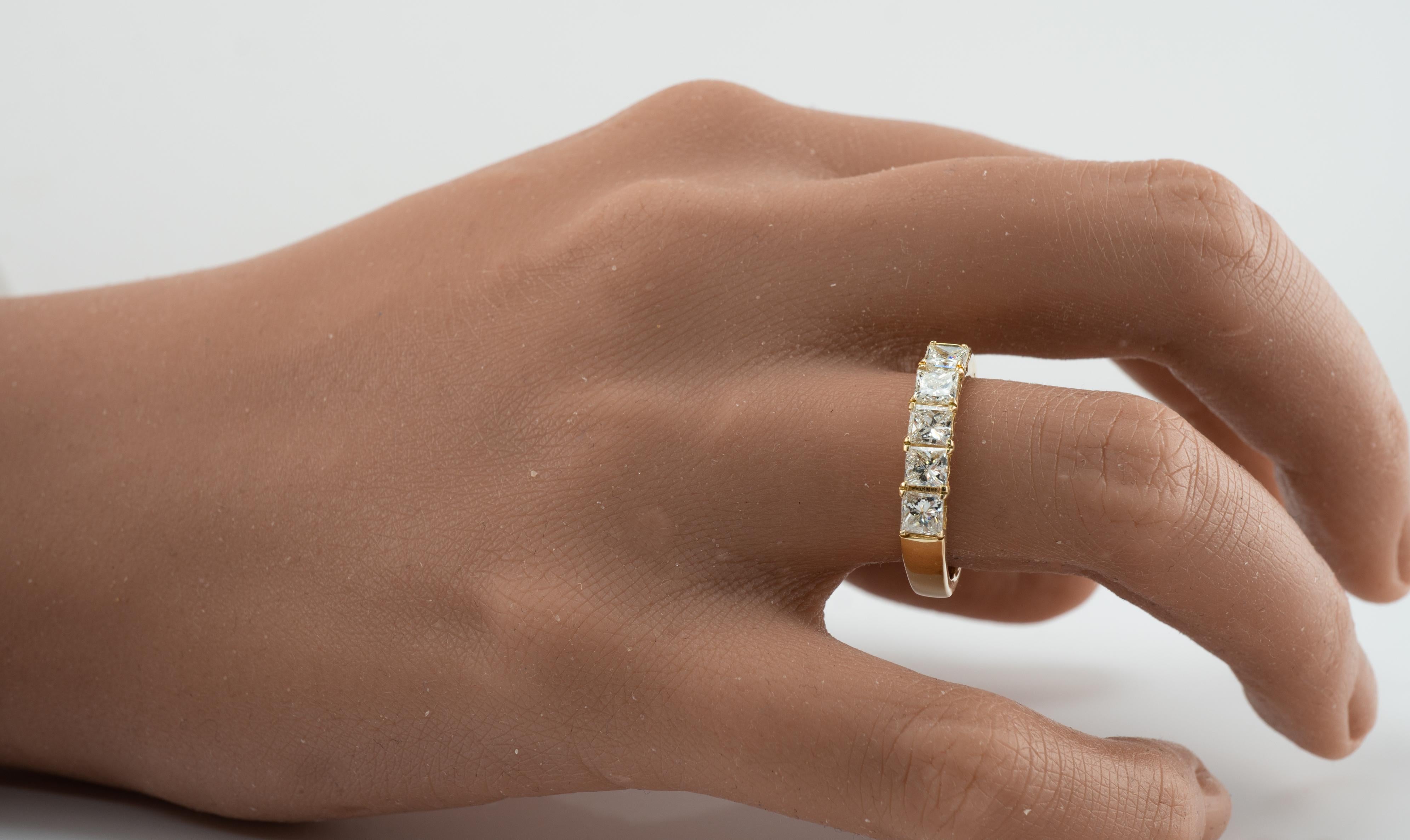 Princess Cut Natural Diamond Ring Princess cut 14K Gold Band 1.34 cttw For Sale