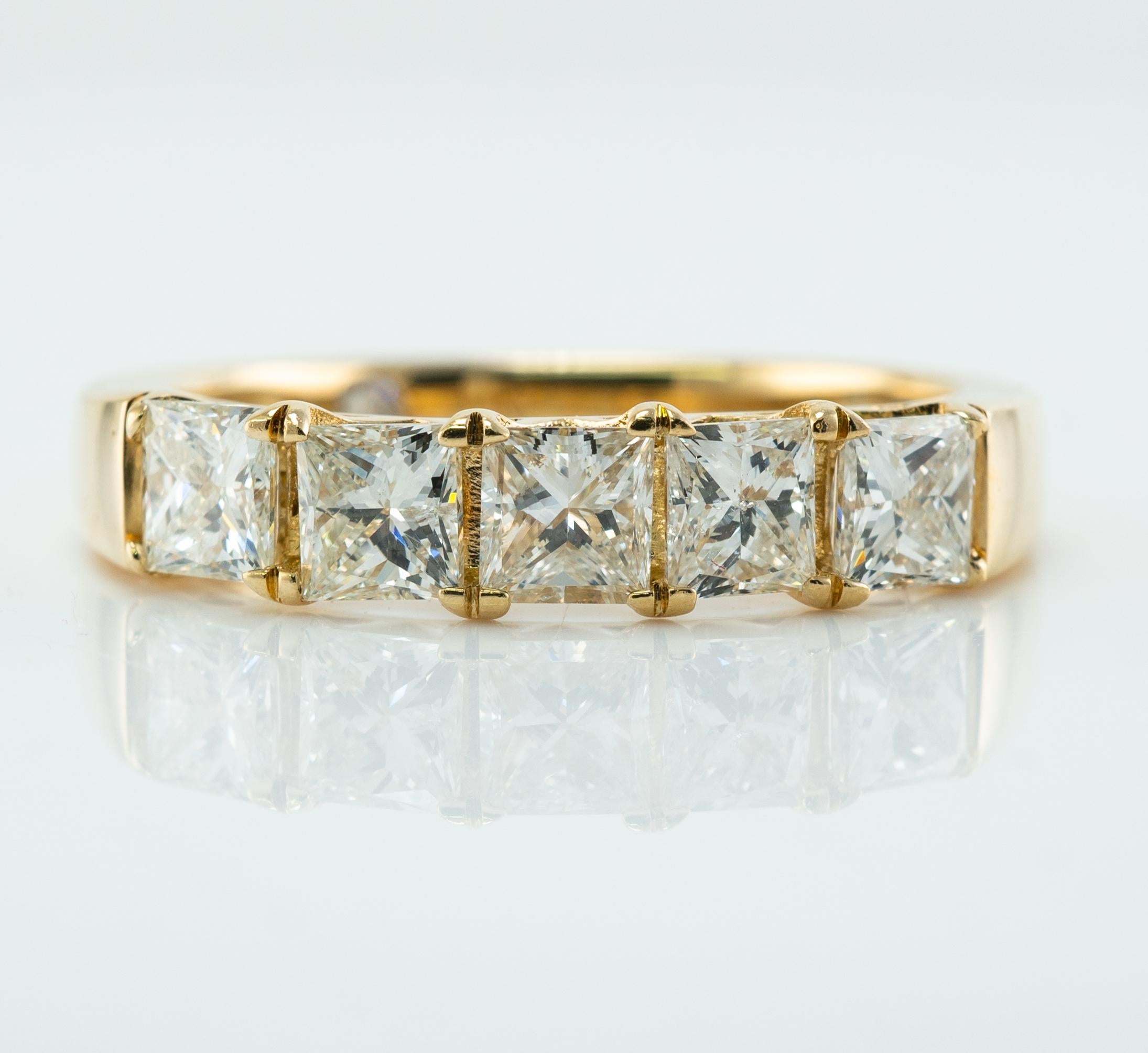 Natural Diamond Ring Princess cut 14K Gold Band 1.34 cttw For Sale 2