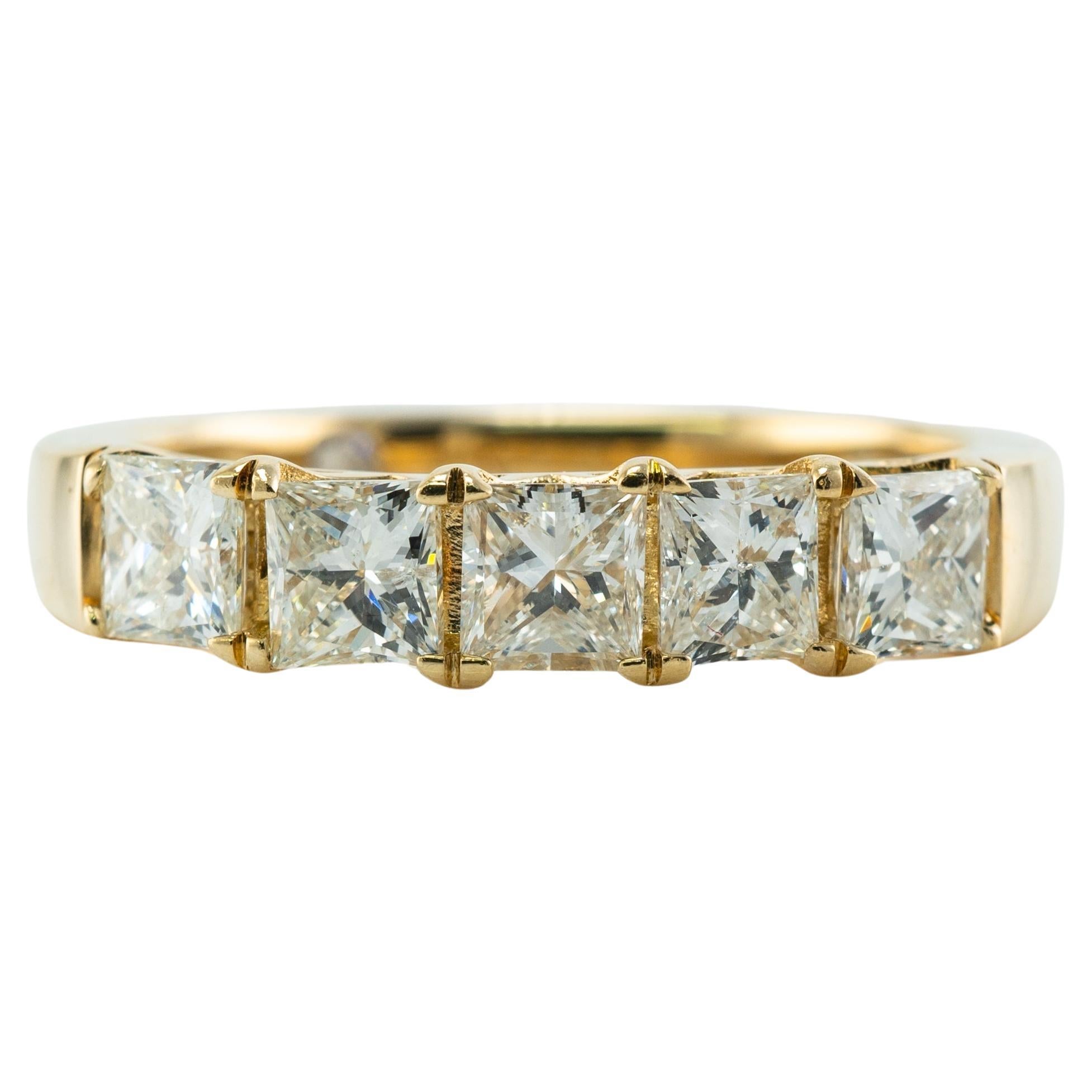 Natural Diamond Ring Princess cut 14K Gold Band 1.34 cttw For Sale