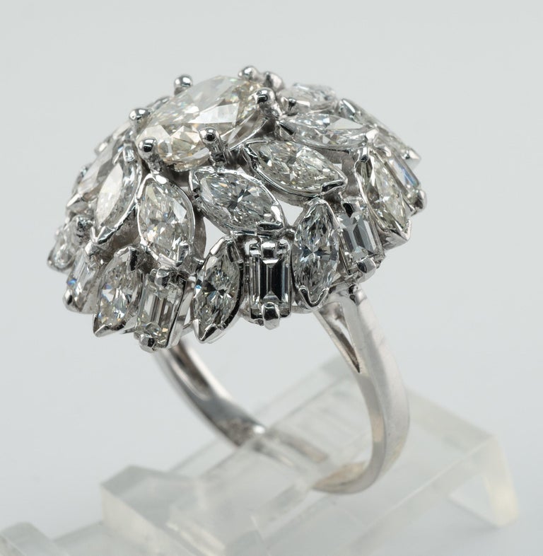 Natural Diamond Ring Vintage 14k White Gold Cocktail Oval Marquise 6 ...