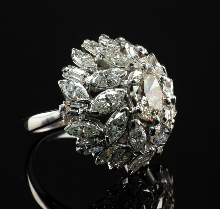 Natural Diamond Ring Vintage 14k White Gold Cocktail Oval Marquise 6 ...