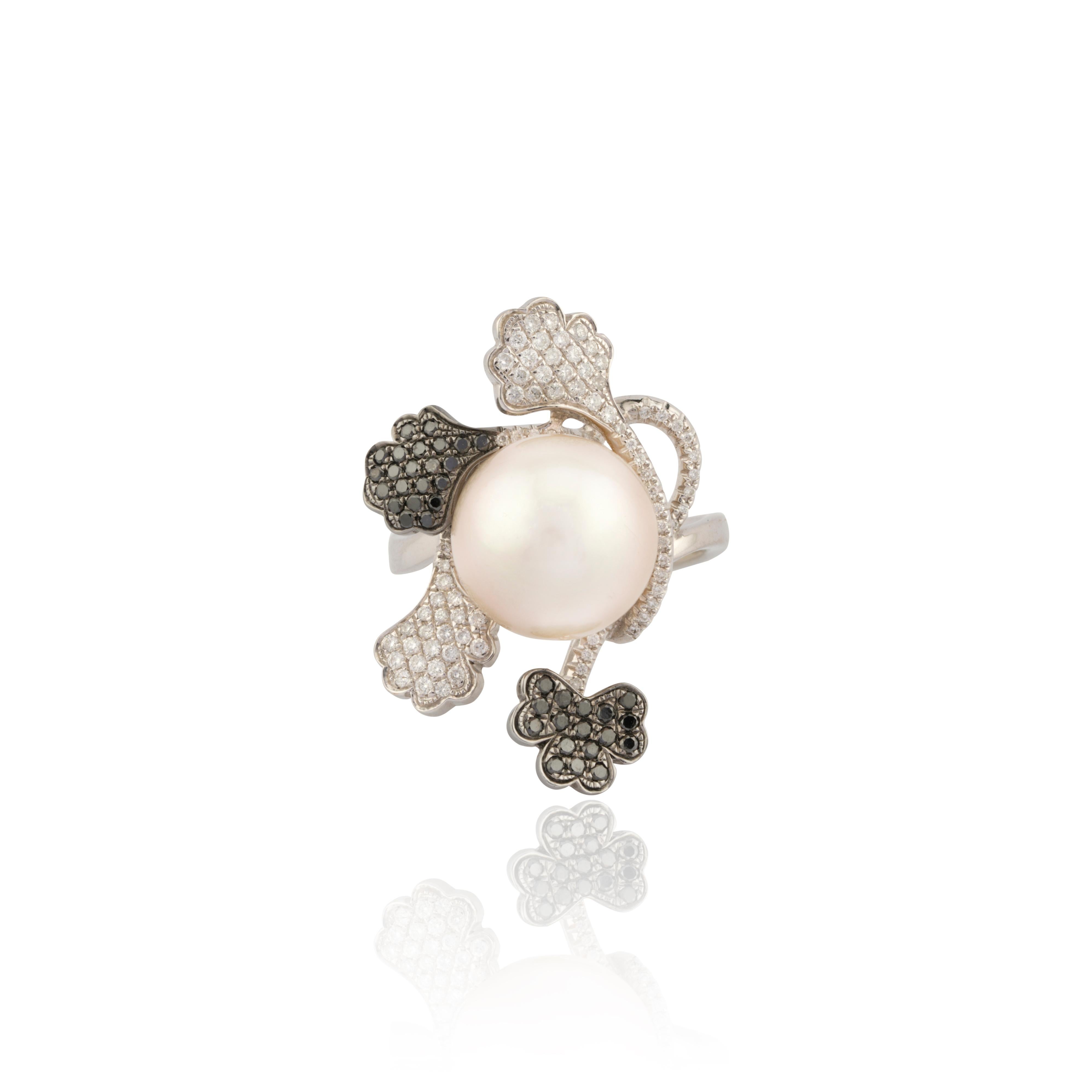 Women's Natural Diamond Ring with 0.61cts Diamond & Pearl 13.80cts in 18k Gold For Sale