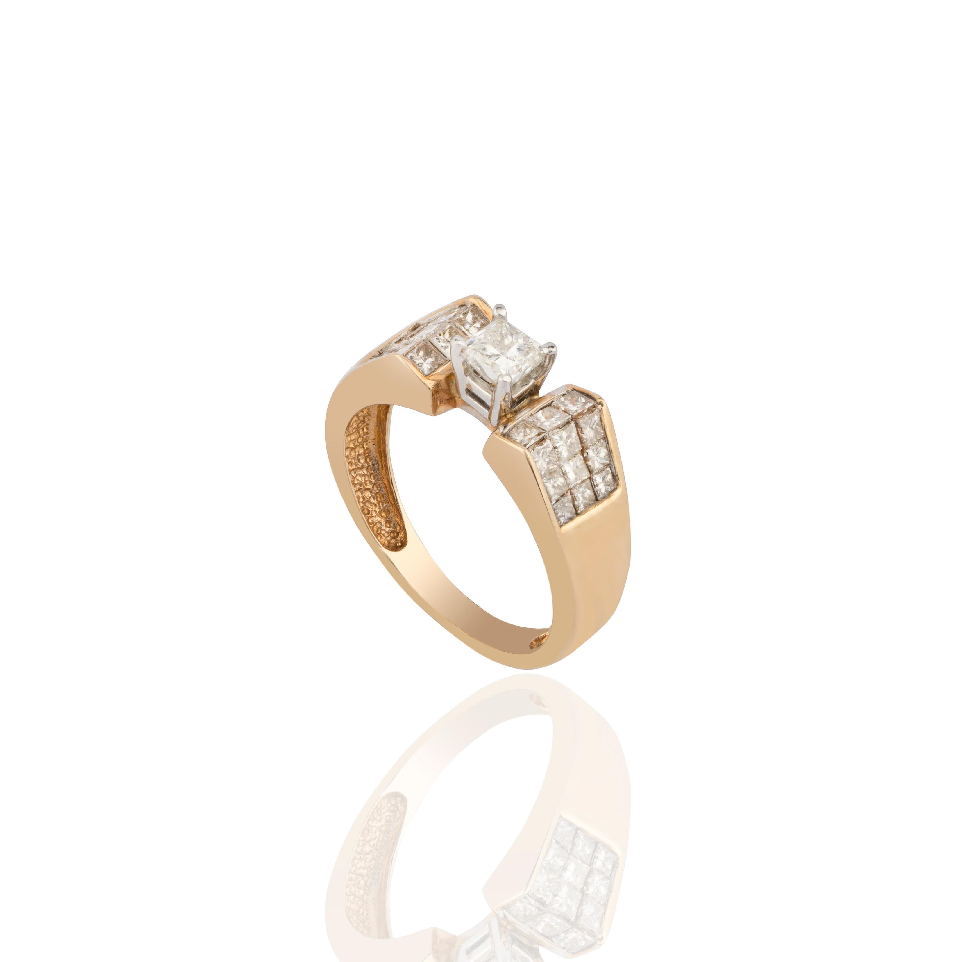 Bague en diamants naturels avec diamant de 1,00 carat en 14 carats  or Pour femmes en vente