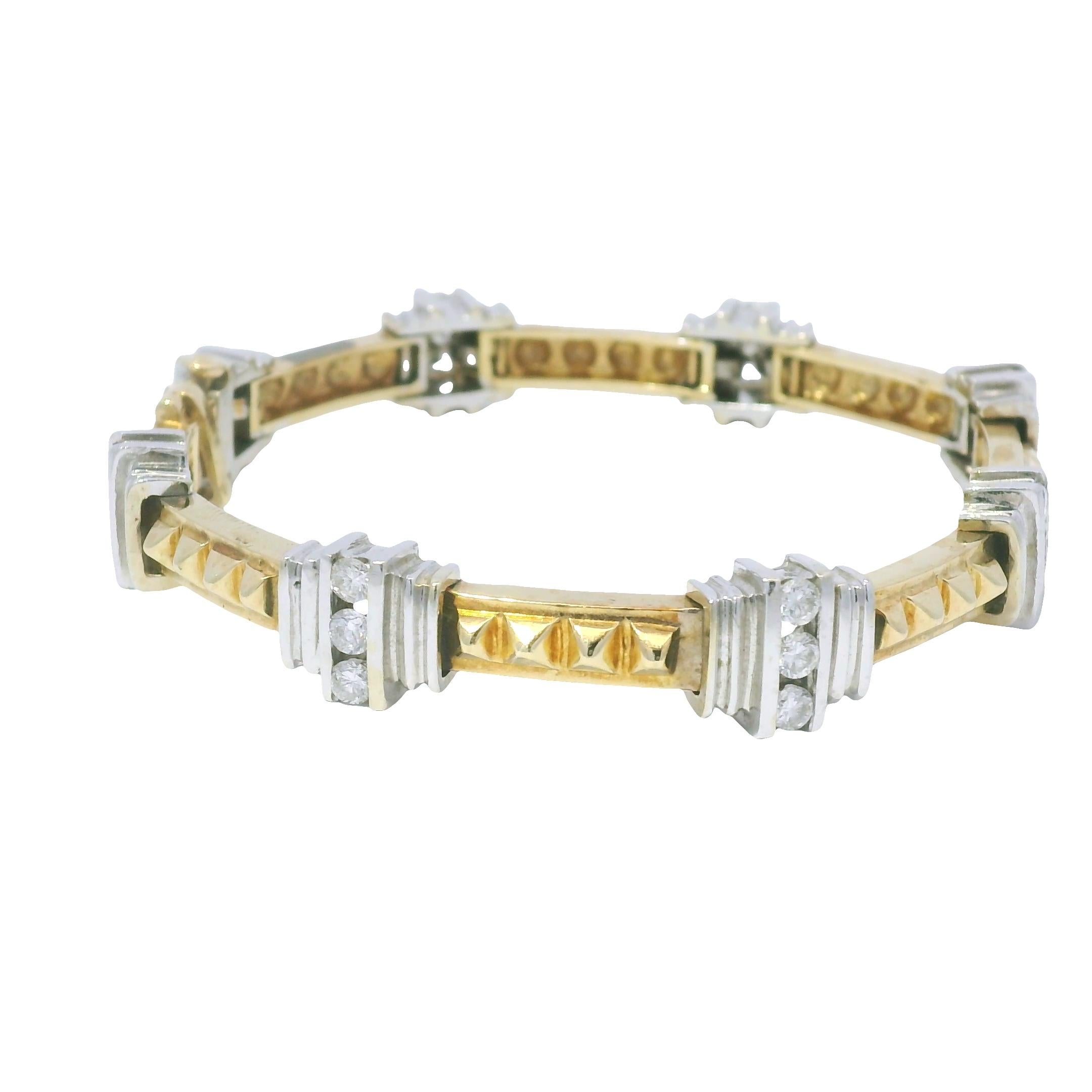 Naturdiamant & Rock Stud 14-Karat Station Armband Vorrätig (Rundschliff) im Angebot