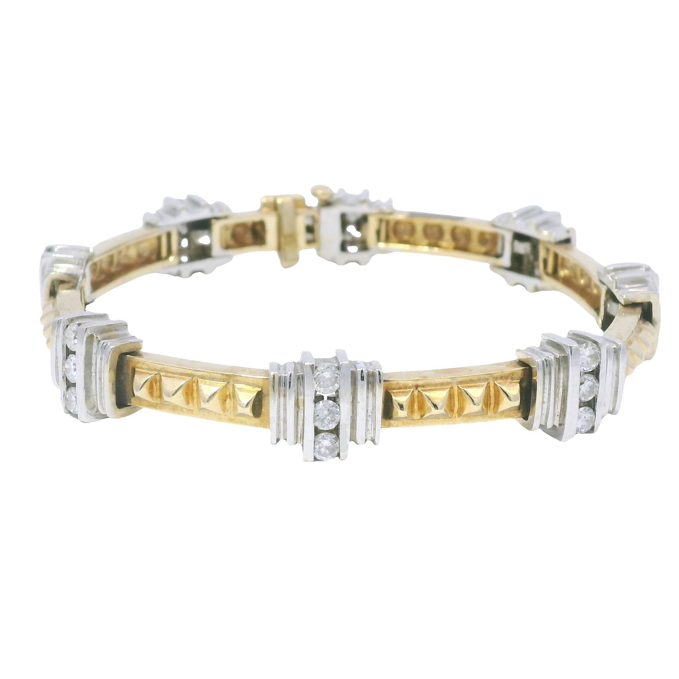 Naturdiamant & Rock Stud 14-Karat Station Armband Vorrätig Damen im Angebot