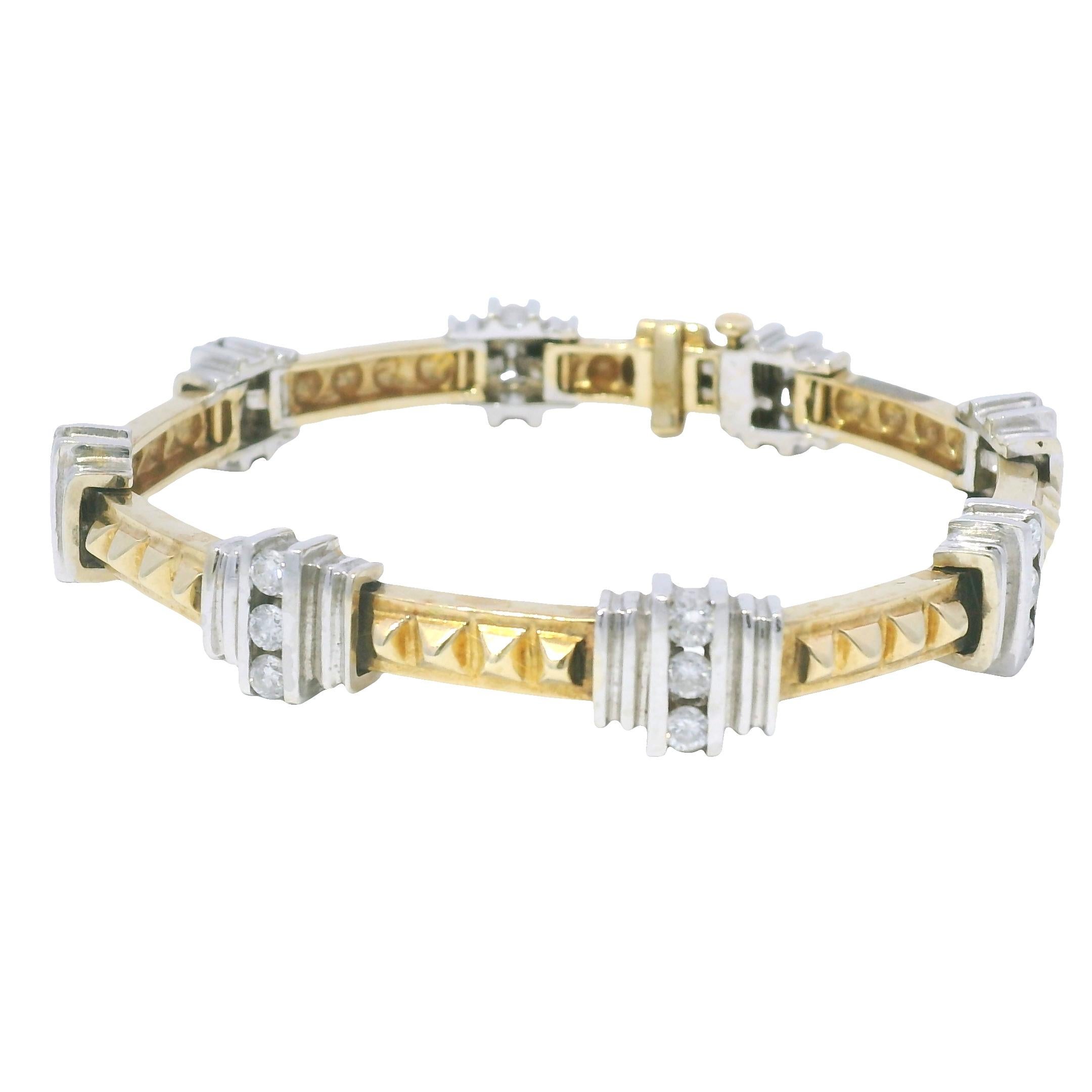 Naturdiamant & Rock Stud 14-Karat Station Armband Vorrätig im Angebot 1