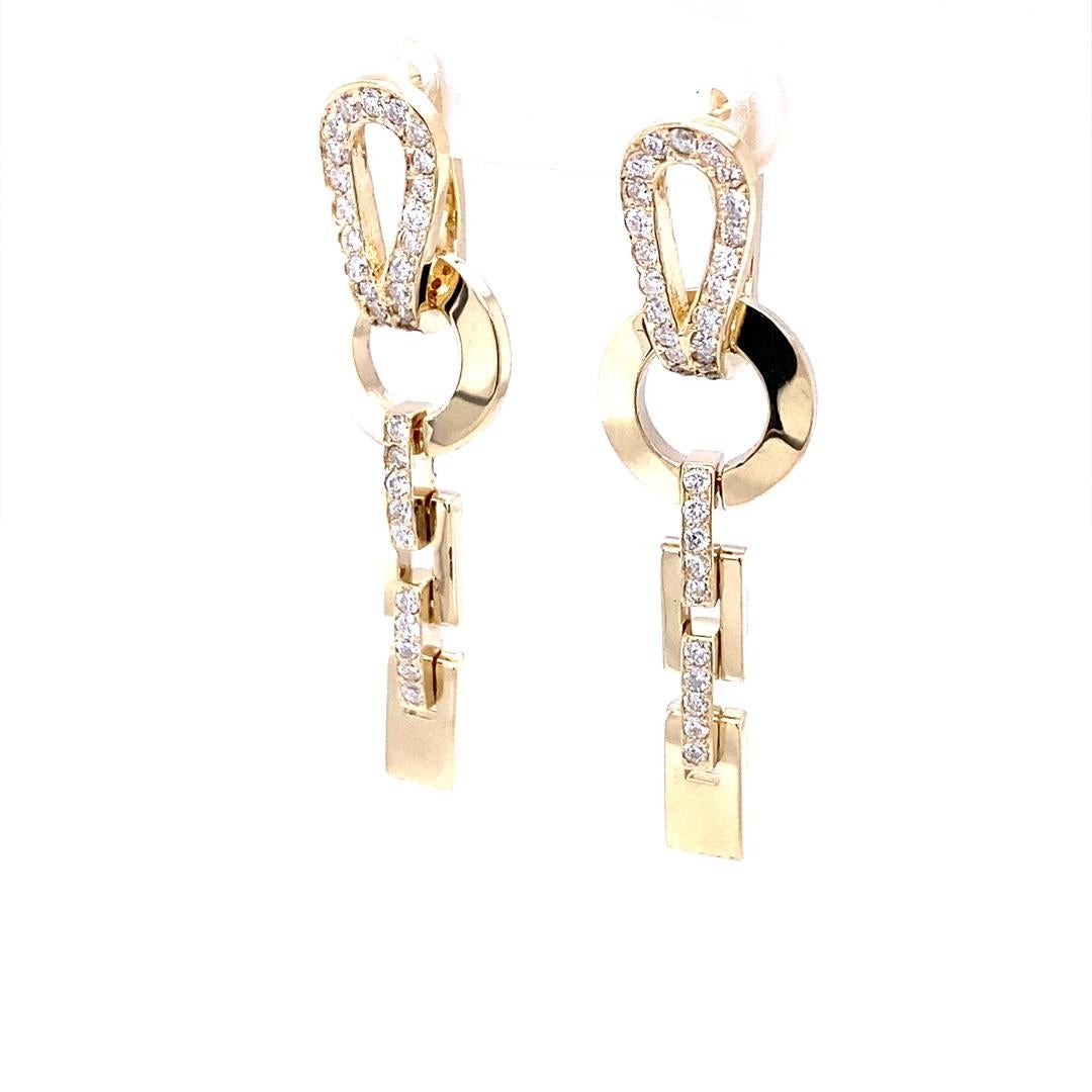 Moderne Boucles d'oreilles pendantes en or jaune 14K avec diamant naturel taillé en rond en vente