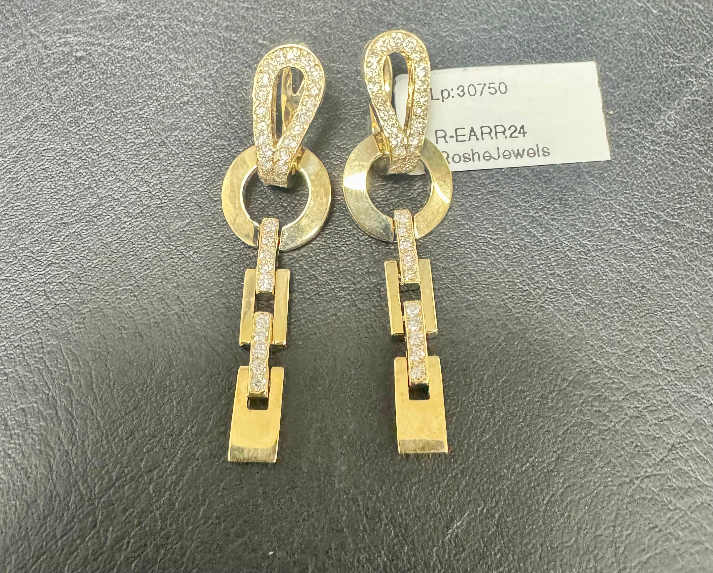 Boucles d'oreilles pendantes en or jaune 14K avec diamant naturel taillé en rond en vente 1