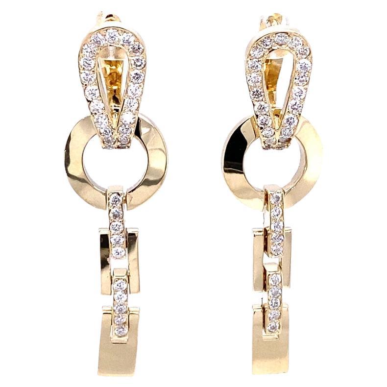 Natural Diamond Round Cut 14K Yellow Gold Dangle Earrings