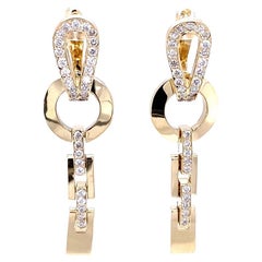 Pendientes colgantes de oro amarillo de 14 quilates con diamante natural talla redonda