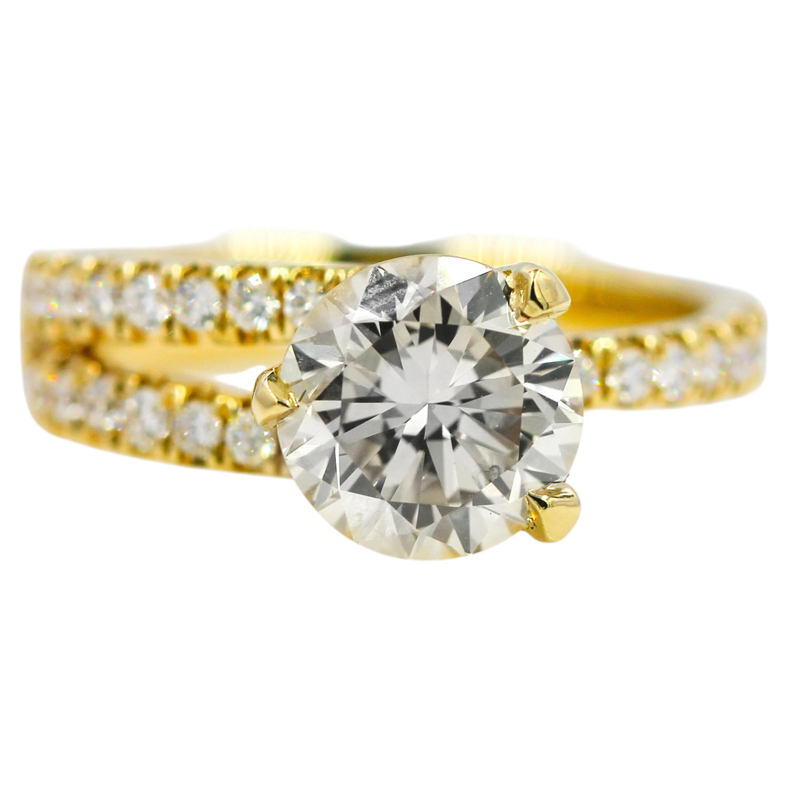 Bague de fiançailles solitaire en or jaune 14K avec diamant naturel taille ronde 3.00 CT GIA