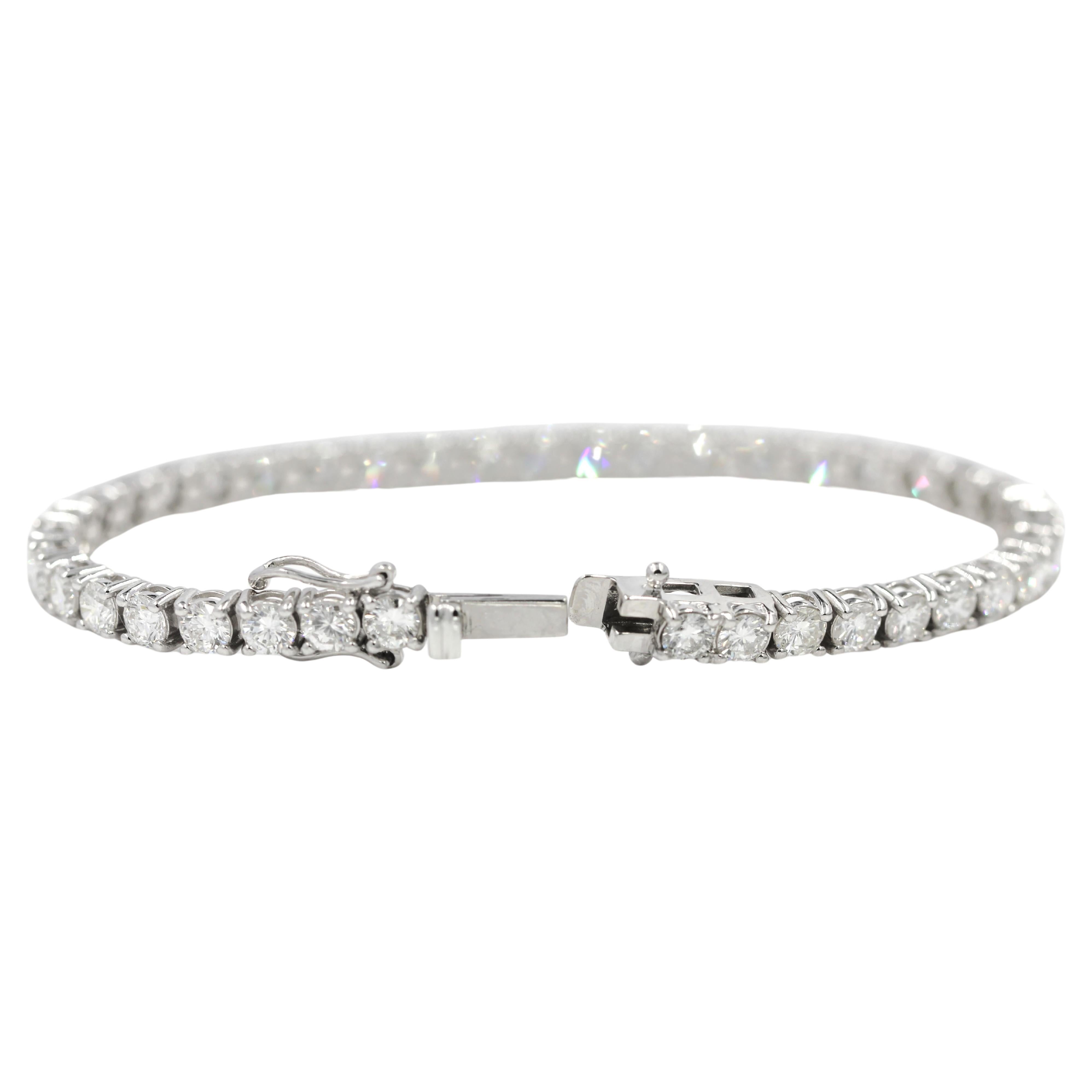 Diamante naturale taglio rotondo 5,81 CT Bracciale tennis in oro bianco 18K 7 pollici