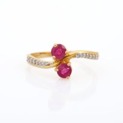 Red Ruby and Diamond Studded in 14k Solid Yellow Gold