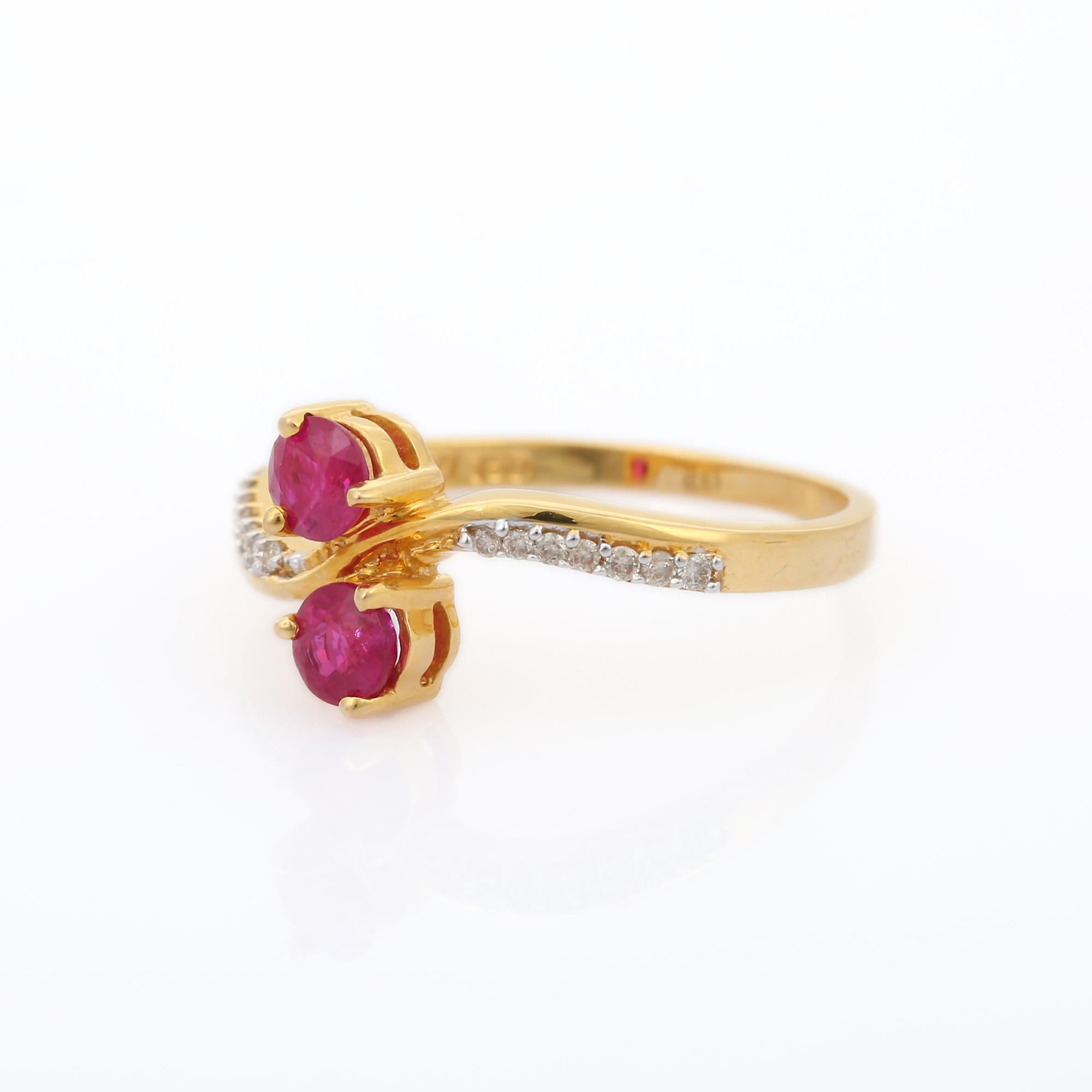 For Sale:  Red Ruby and Diamond Studded in 14k Solid Yellow Gold 4