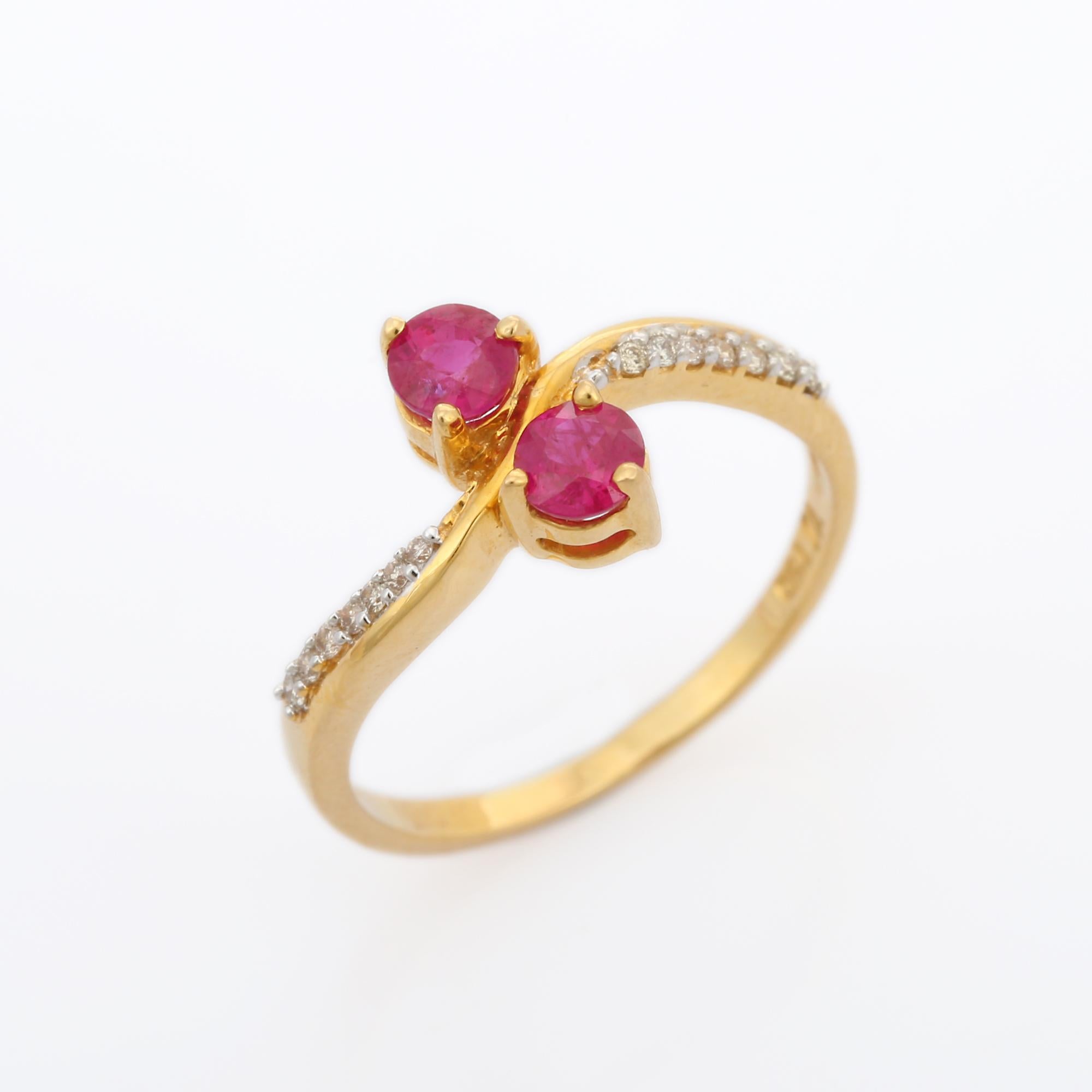 For Sale:  Red Ruby and Diamond Studded in 14k Solid Yellow Gold 5