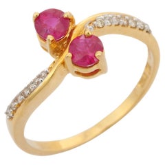 Red Ruby and Diamond Studded in 14k Solid Yellow Gold