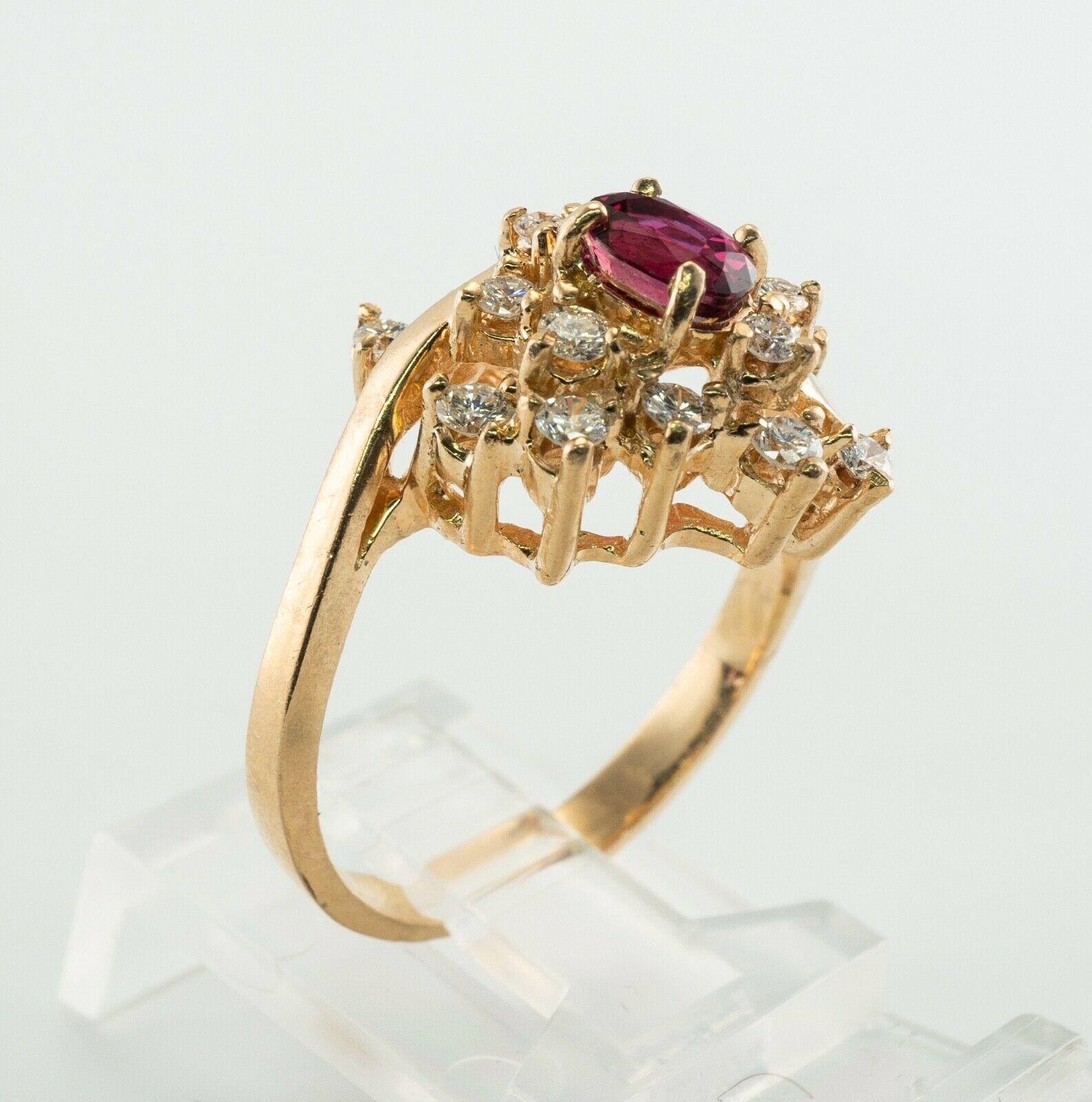 Anello con diamante naturale e rubellite in oro 14K Vintage Estate in vendita 5