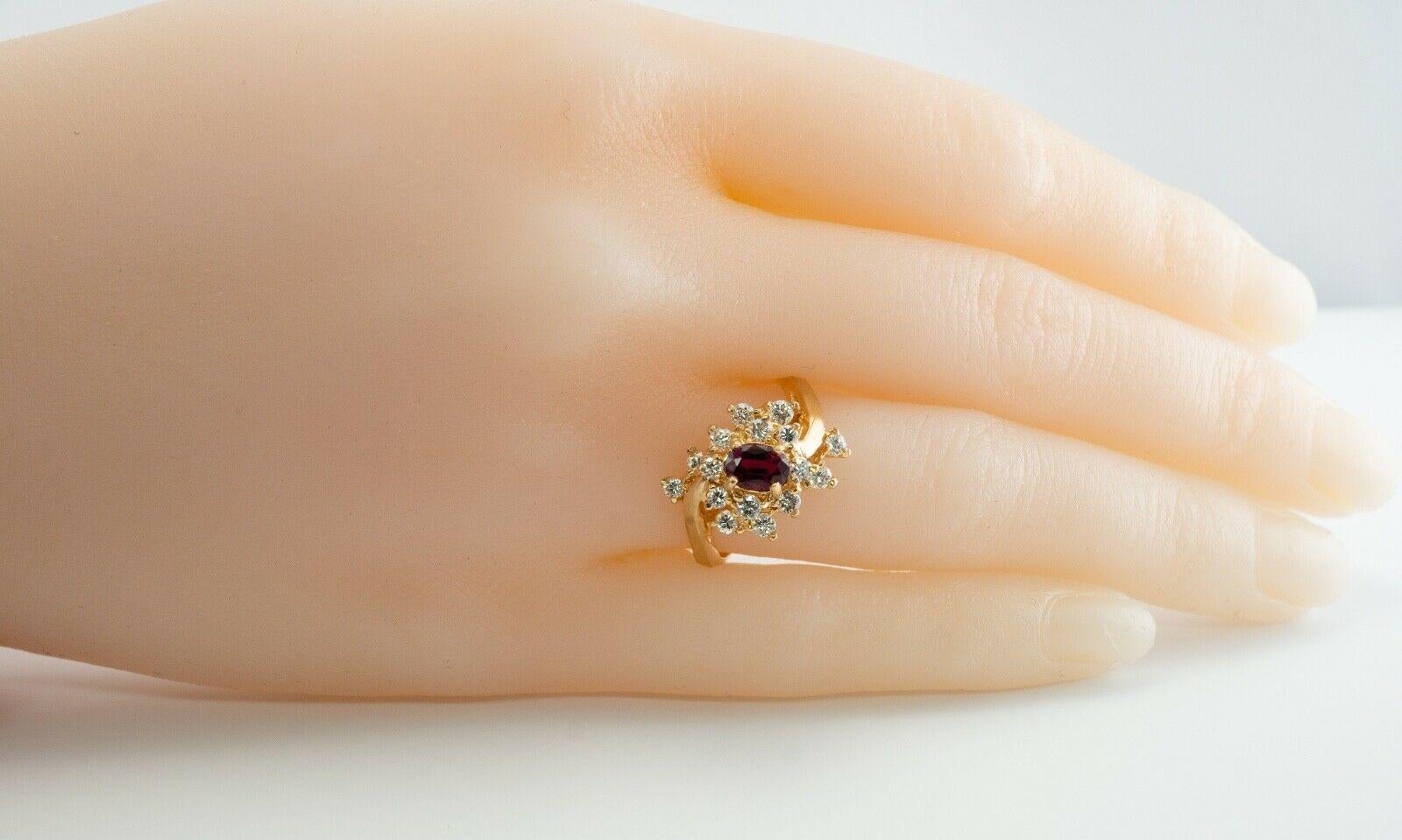 Anello con diamante naturale e rubellite in oro 14K Vintage Estate in vendita 6