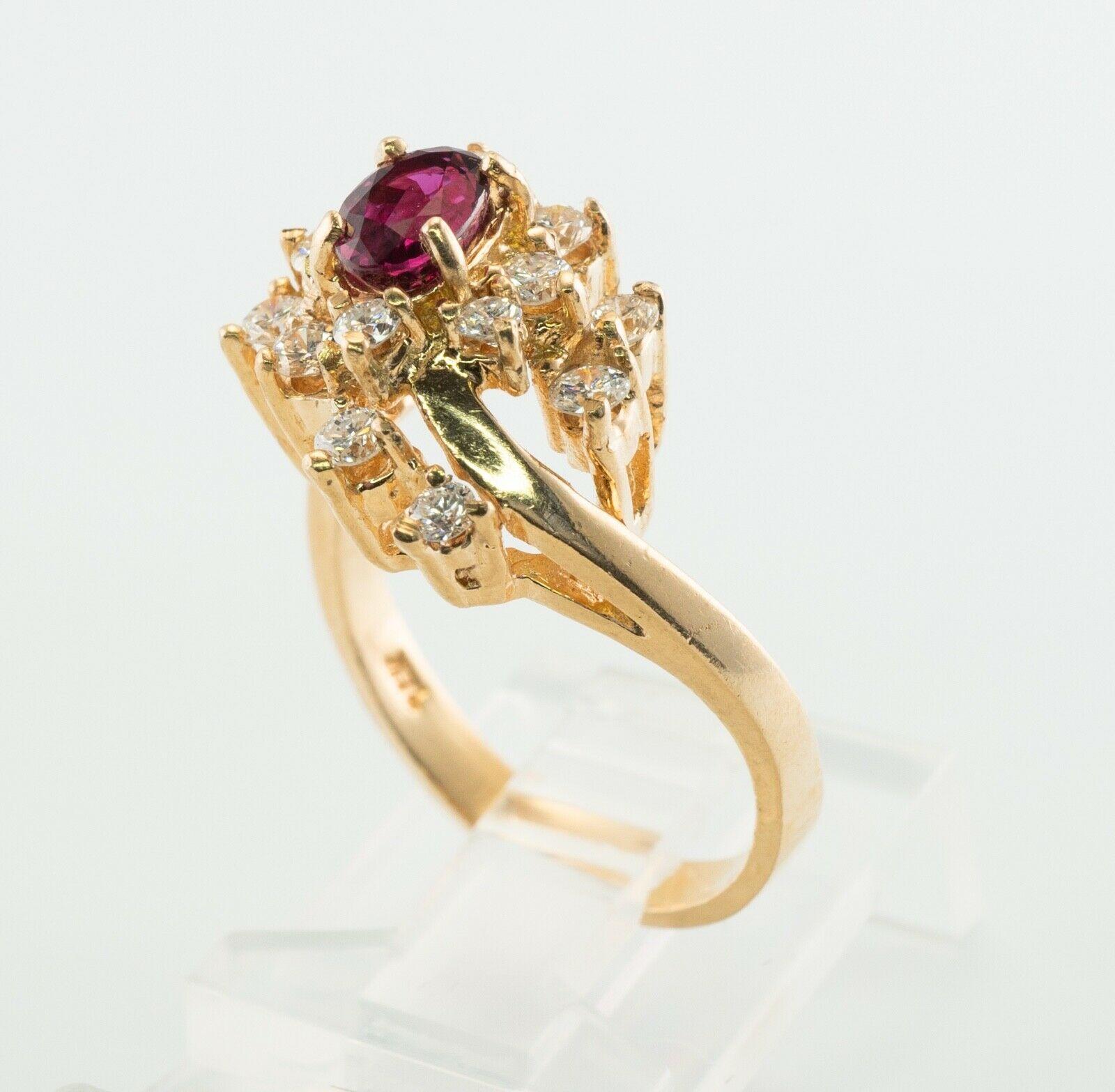 Anello con diamante naturale e rubellite in oro 14K Vintage Estate in vendita 7