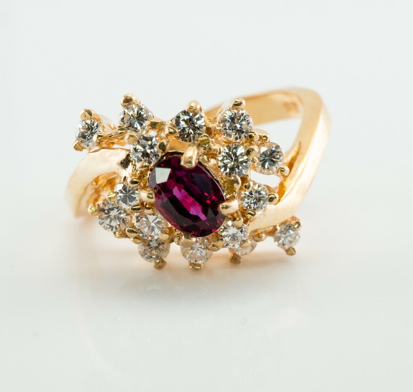 da uomo o donna Anello con diamante naturale e rubellite in oro 14K Vintage Estate in vendita