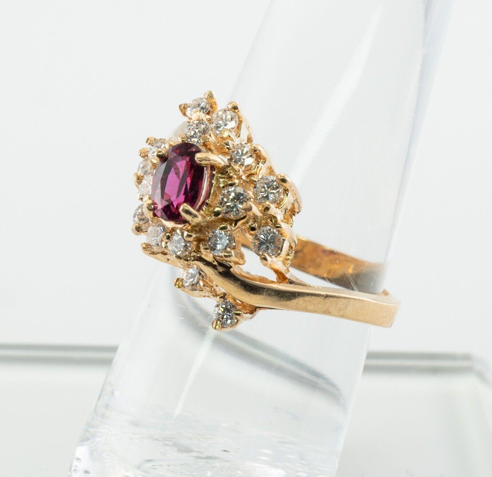Anello con diamante naturale e rubellite in oro 14K Vintage Estate in vendita 1