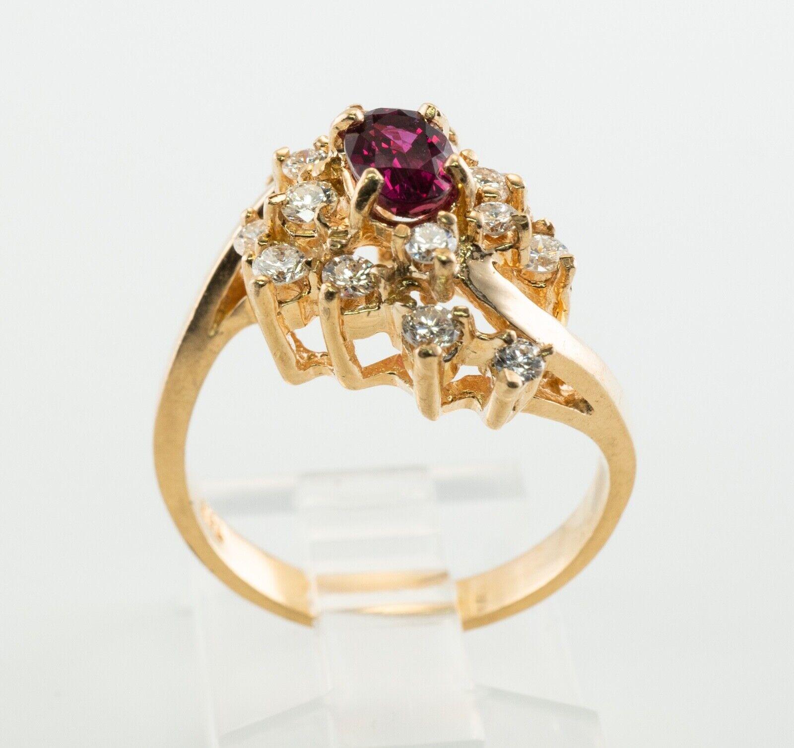 Anello con diamante naturale e rubellite in oro 14K Vintage Estate in vendita 4