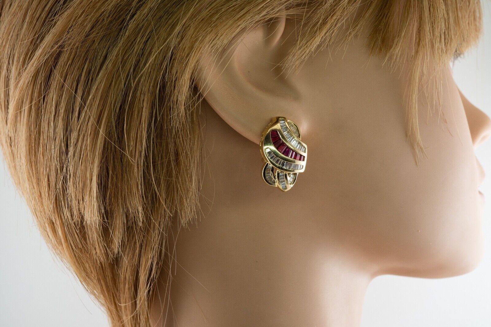 Natural Diamond Ruby Earrings 14K Gold Estate Omega Backs For Sale 6