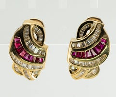 Natural Diamond Ruby Earrings 14K Gold Estate Omega Backs