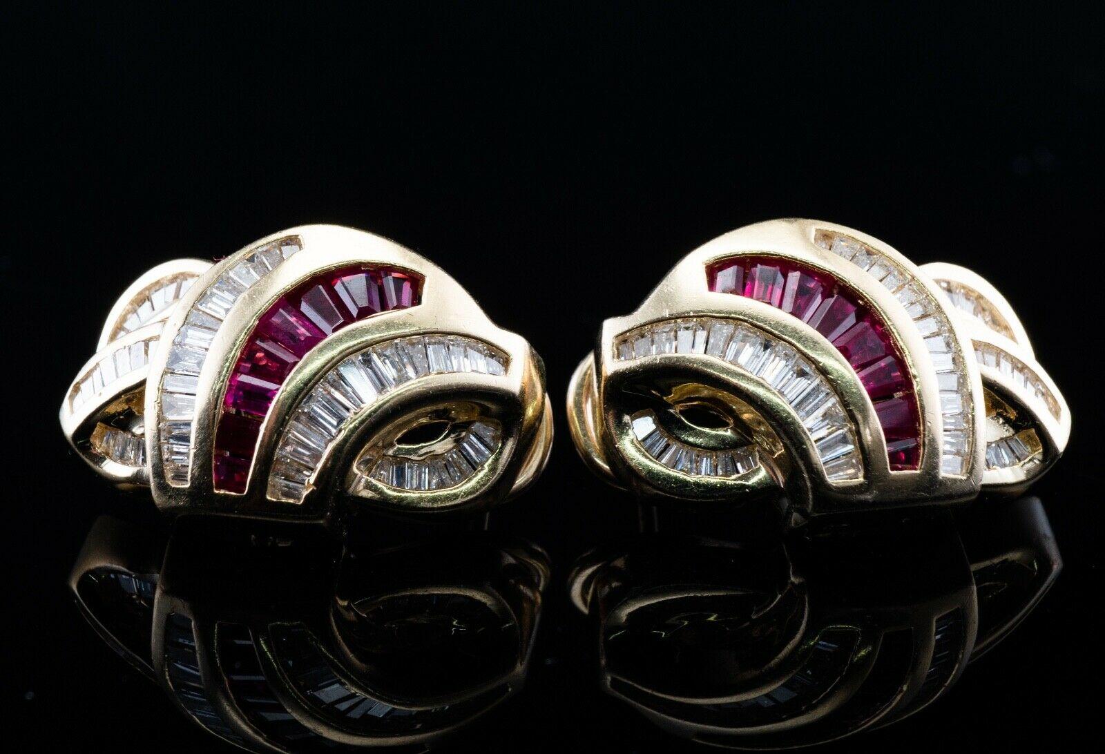 Natural Diamond Ruby Earrings 14K Gold Estate Omega Backs In Good Condition For Sale In East Brunswick, NJ