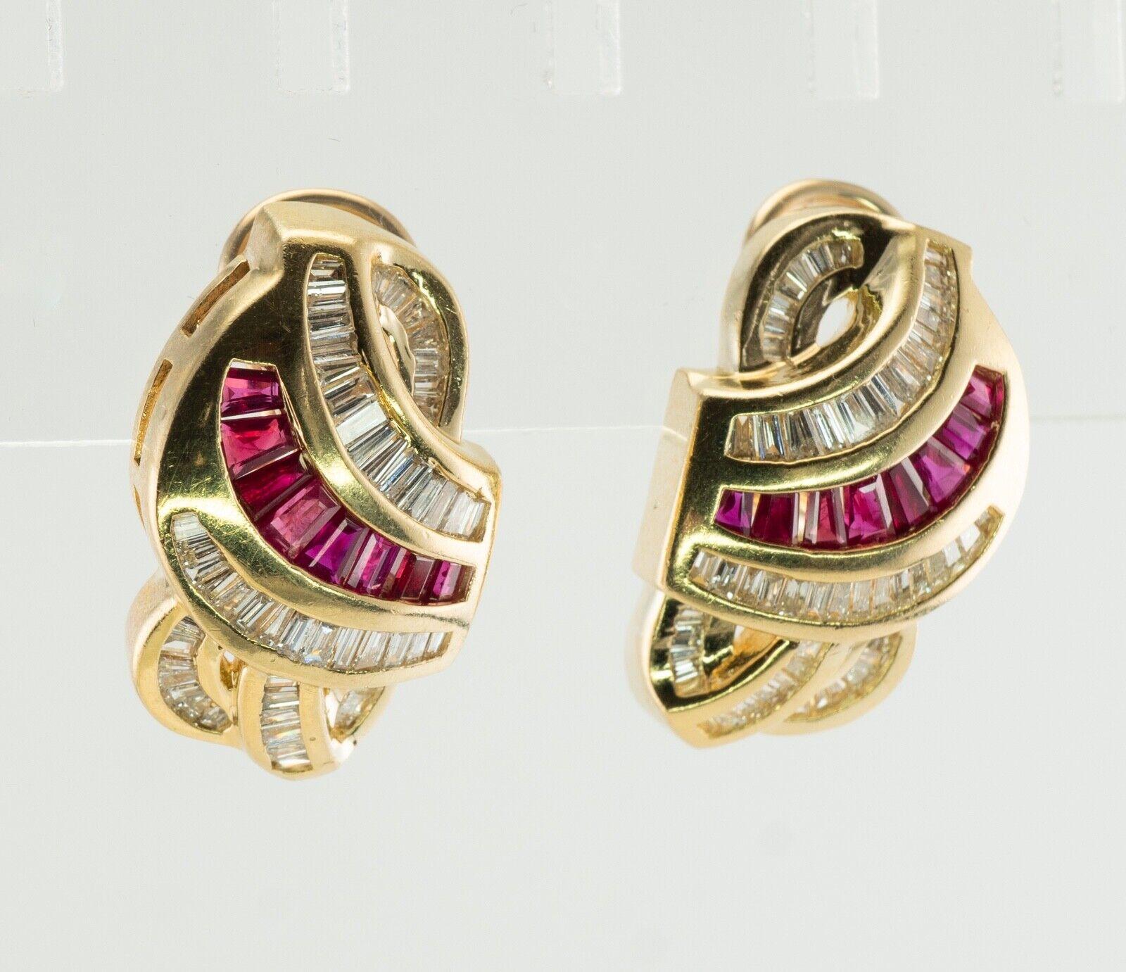 Natural Diamond Ruby Earrings 14K Gold Estate Omega Backs For Sale 1