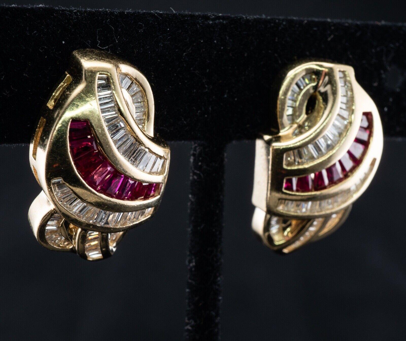 Natural Diamond Ruby Earrings 14K Gold Estate Omega Backs For Sale 2