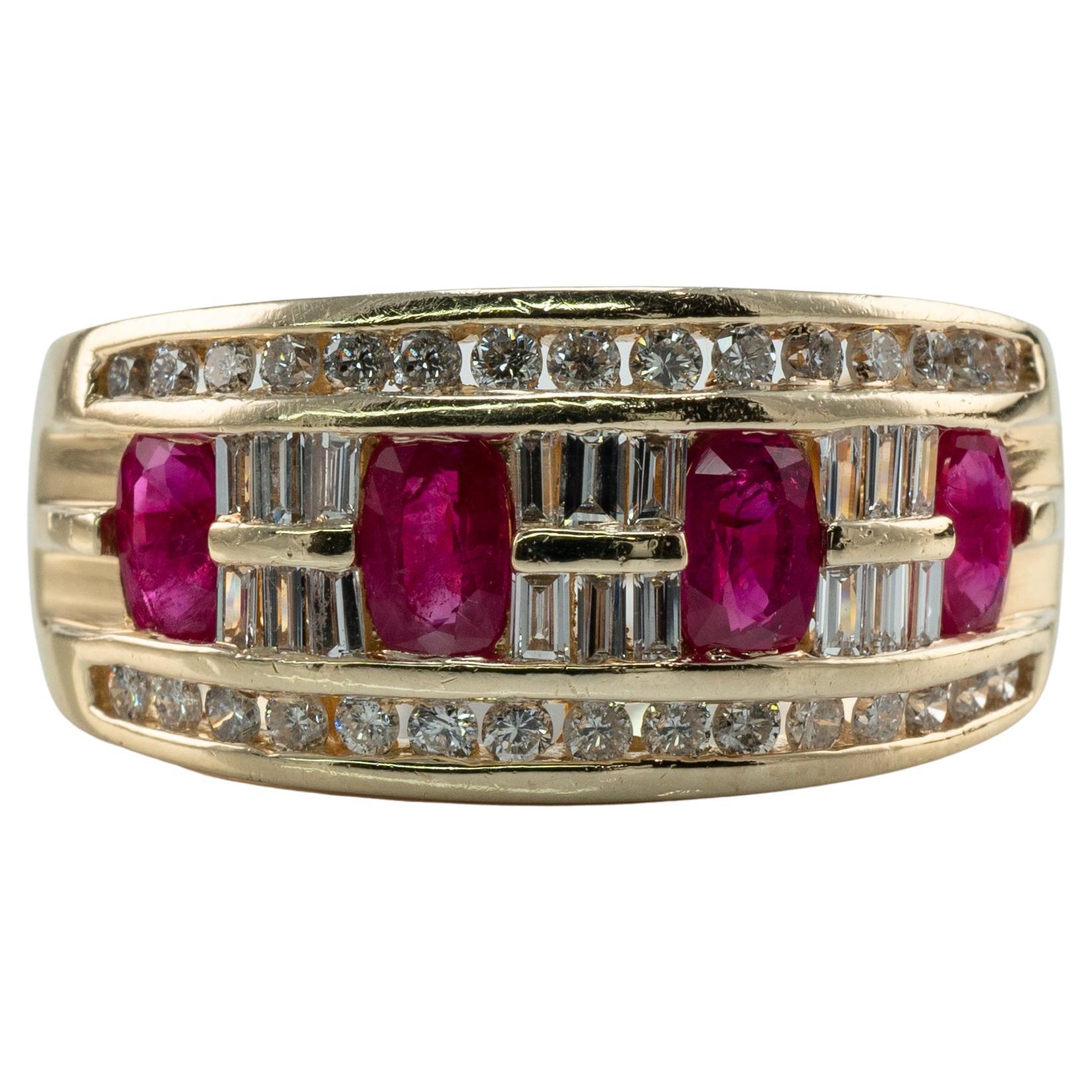 Nature Diamond Ruby Ring 14K Gold Estate Band BH Effy