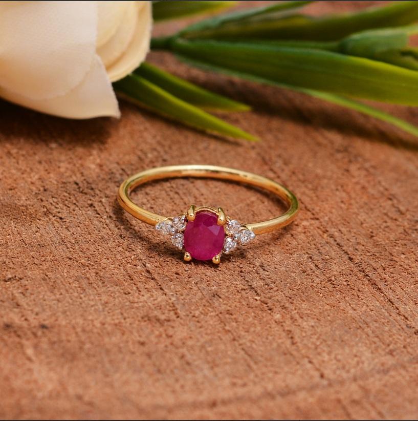 Women's Natural Diamond & Ruby Ring 14K gold For Sale